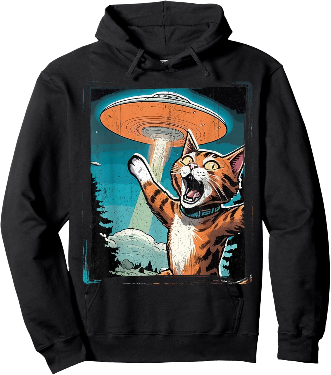 Funny Cat Selfie with UFO Cat Lover Gift Cat Mom Cat Dad Hoodie - Hoodie | Black