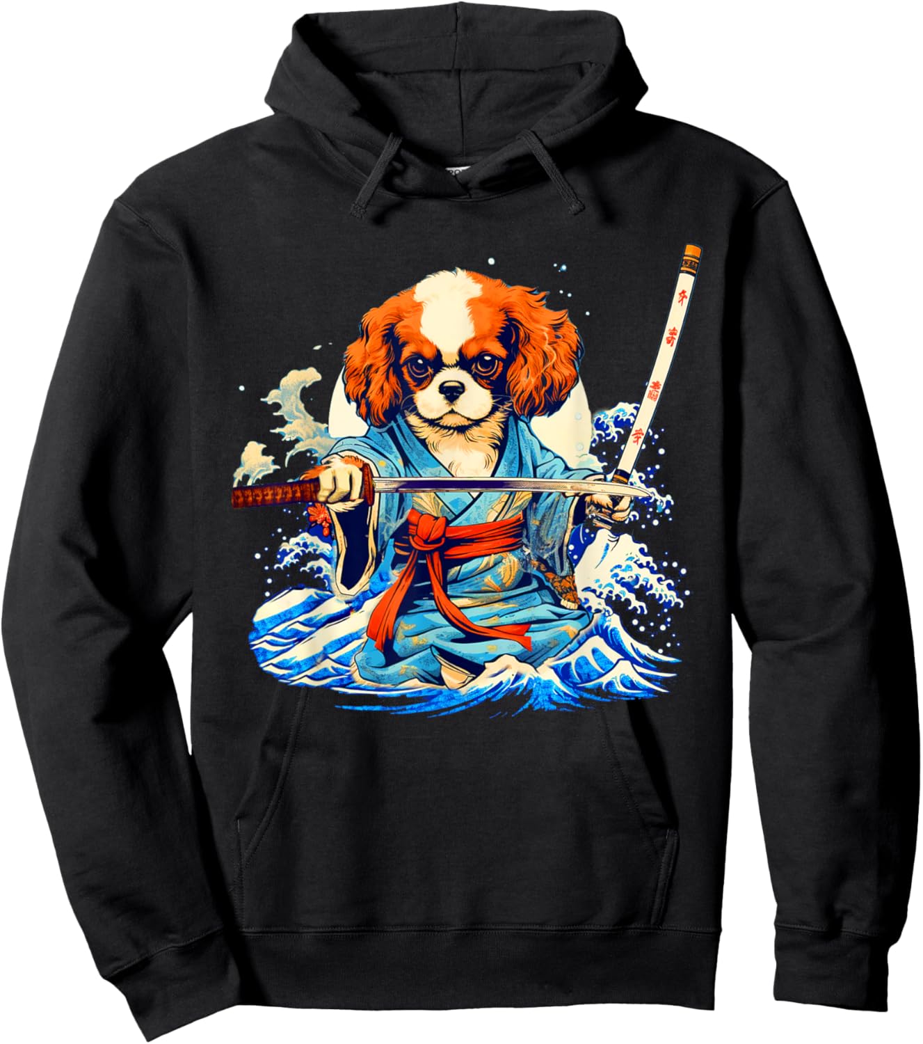 Cavalier King Charles Spaniel Dog Japanese Ukiyoe Art Ninja Women Girls Kids Hoodie - Hoodie | Black