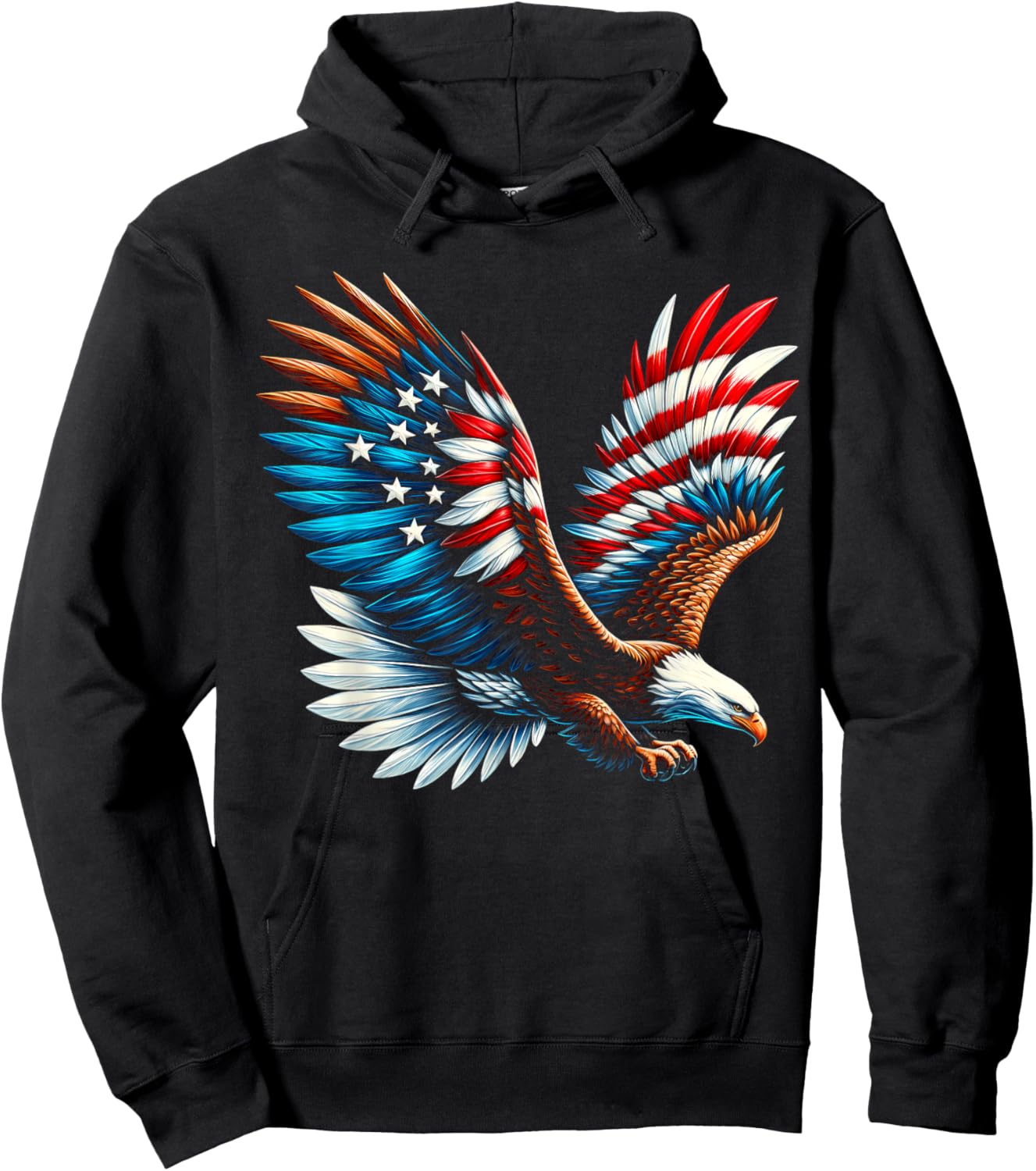 Bald Eagle & Patriotic American Flag 4th Of July Hoodie - Hoodie | Black