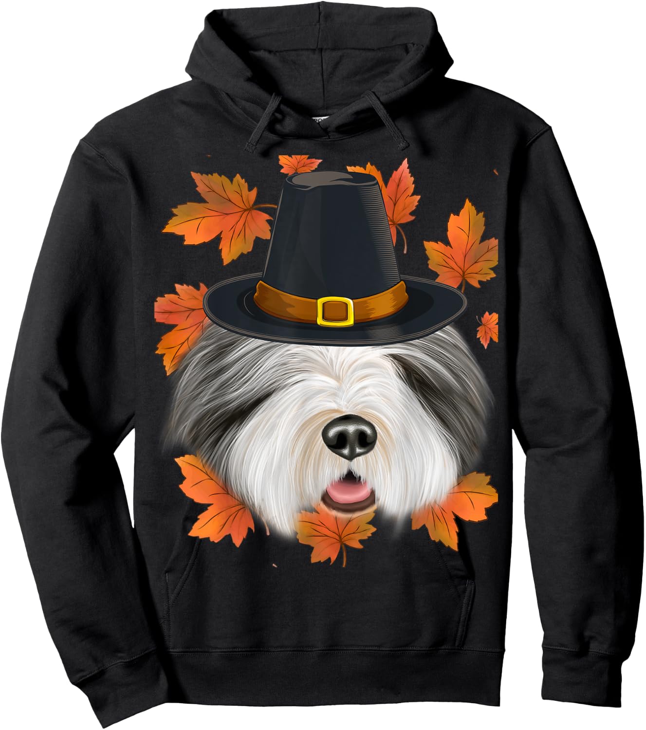 Fall Bearded Collie Pilgrim Thanksgiving Hoodie - Hoodie | Black