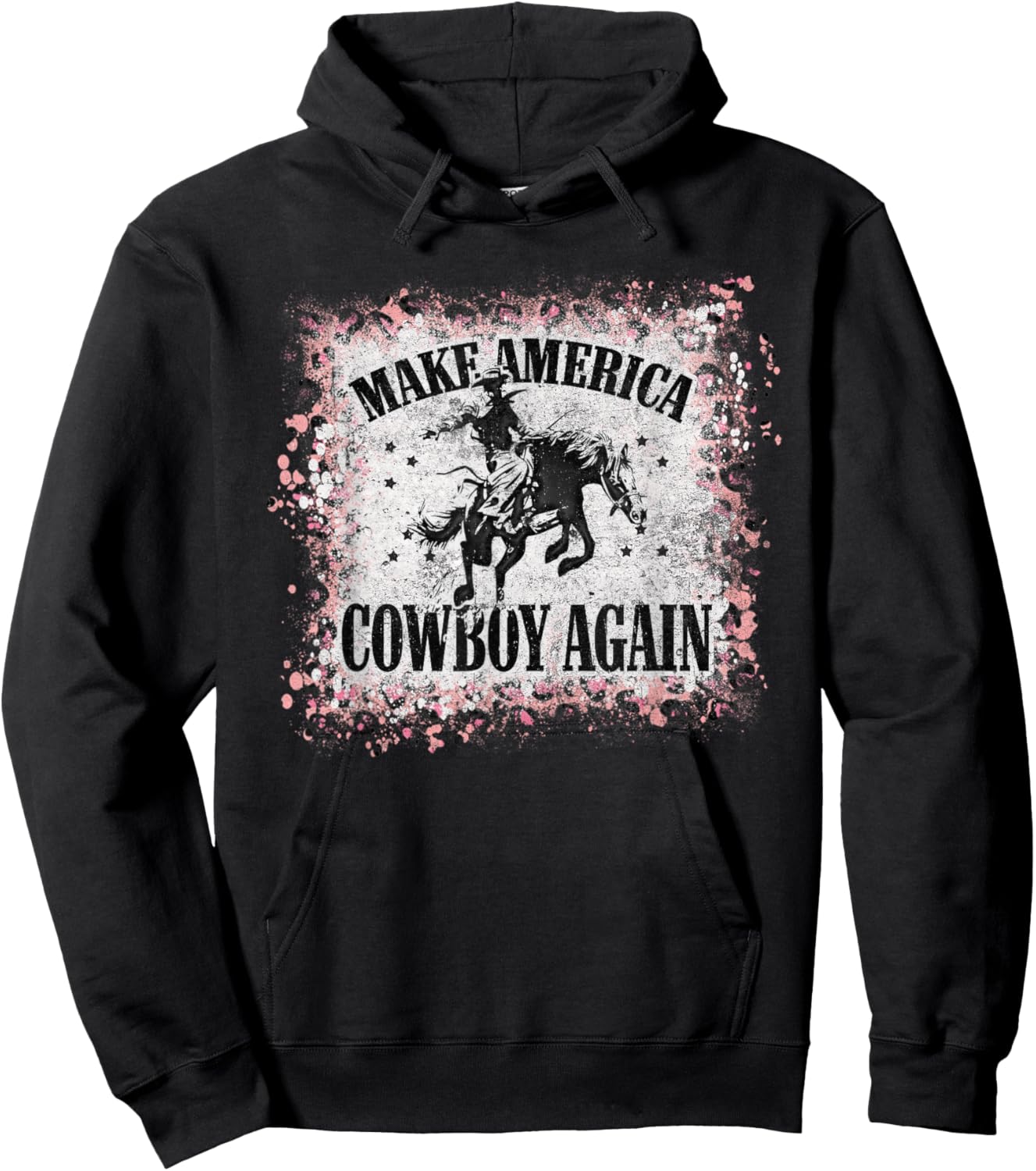 Vintage Leopard Bleached Makes America Cowboy Again Hoodie - Hoodie | Black