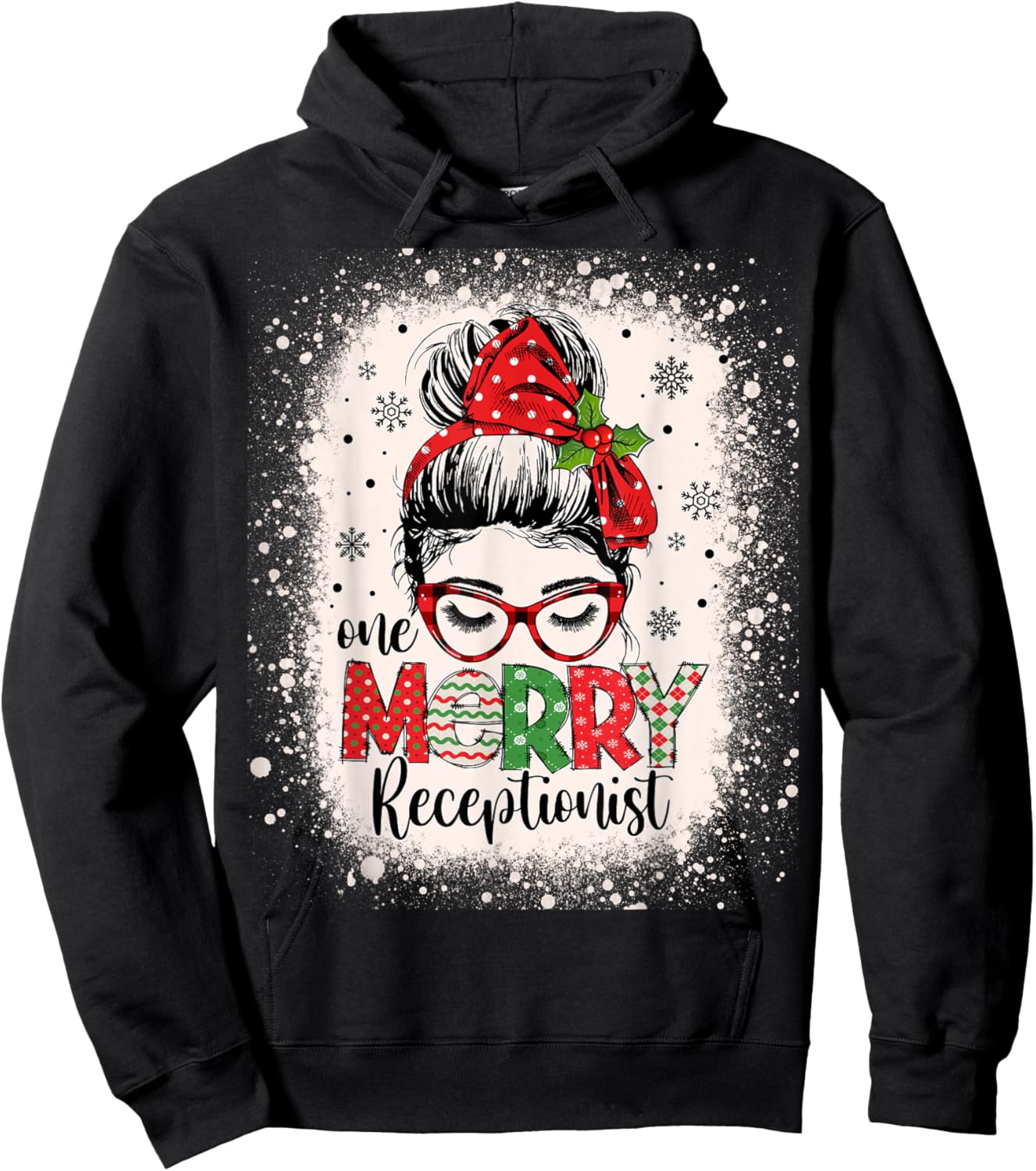 Messy Bun Receptionist Christmas Medical Office Secretary Hoodie - Hoodie | Black