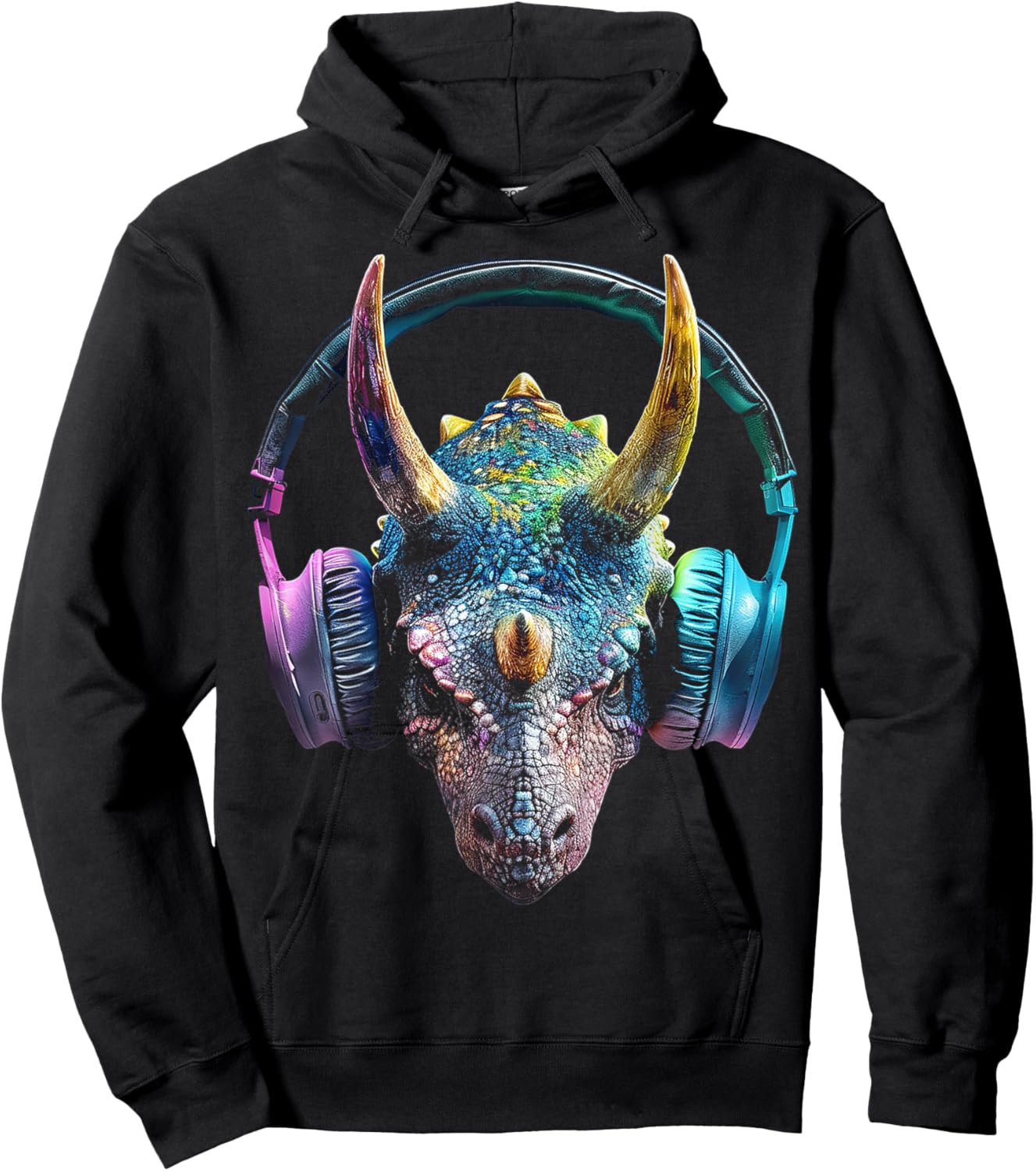 Triceratops Dinosaur Graphic Headphone Triceratops Hoodie - Hoodie | Black