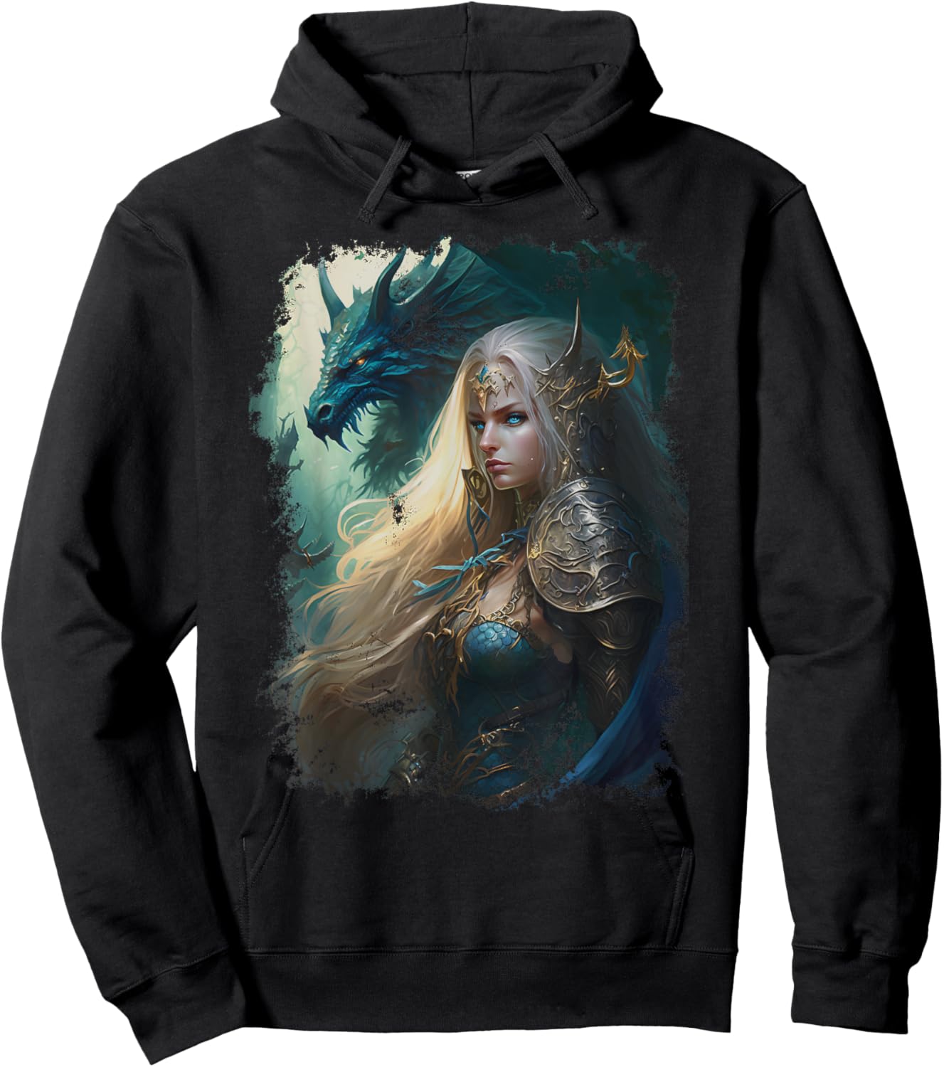 Elven Warrior Elf Princess Dragon Vintage Fantasy Graphic Hoodie - Hoodie | Black