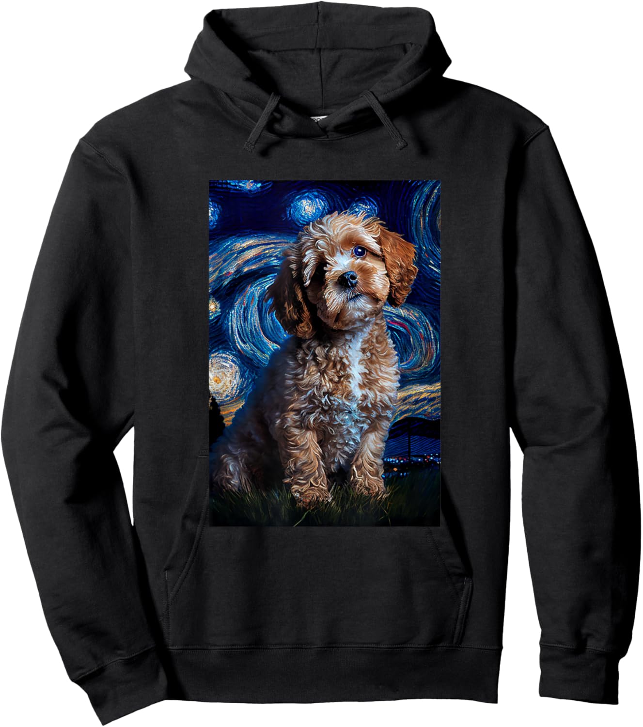 Cavapoo in Starry Night Painting Dog Mom Dad Hoodie - Hoodie | Black