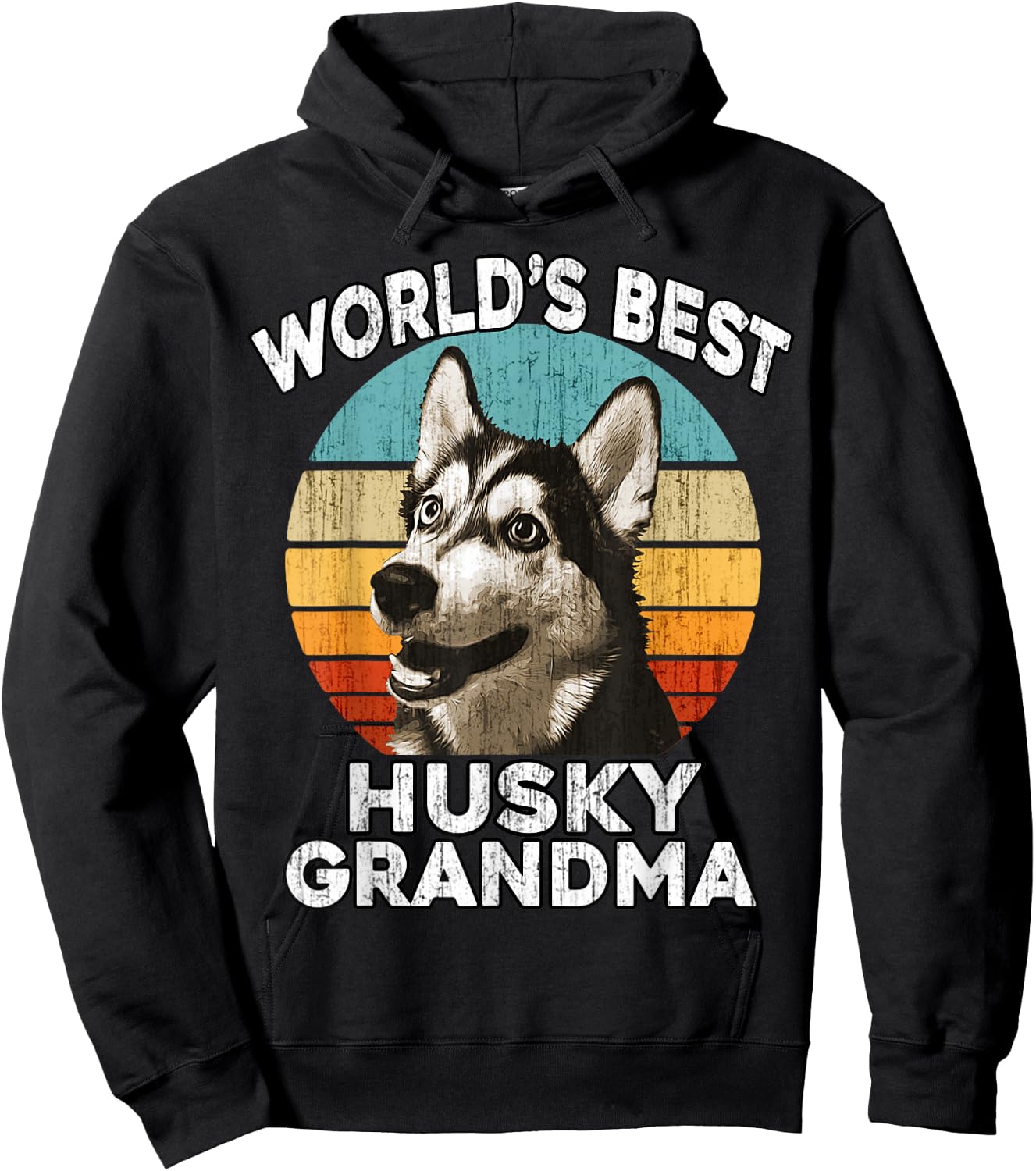 Husky Grandma Funny Worlds Best Huskie Grandma Vintage Retro Hoodie - Hoodie | Black