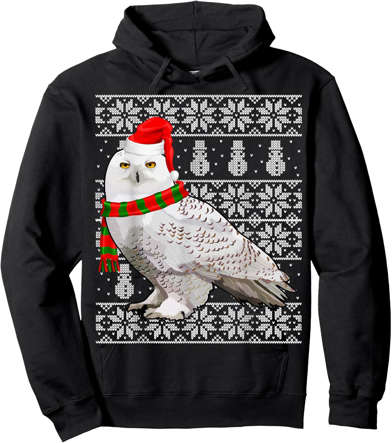 Bird Xmas Santa Hat Snowy Owl Ugly Christmas Hoodie - Hoodie | Black