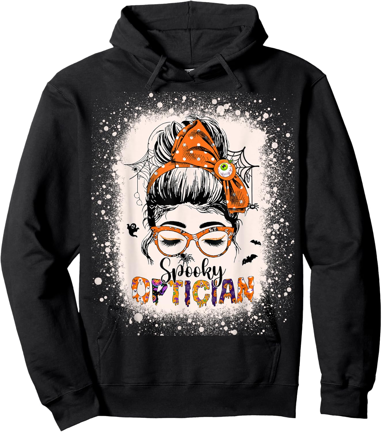 Spooky Optician Eye Doctor Halloween Messy Bun Optometrist Hoodie - Hoodie | Black