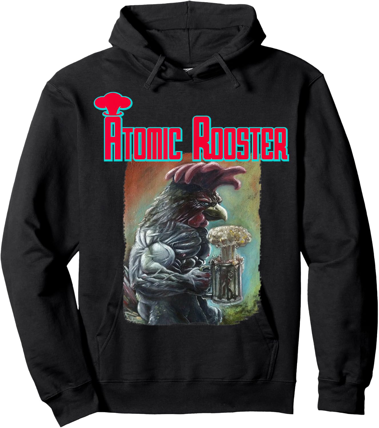 Masterpiece Art Atomic Rooster - Men's Black Cotton Blend Short Sleeve Classic Fit - Music Band - Small Hoodie - Hoodie | Black