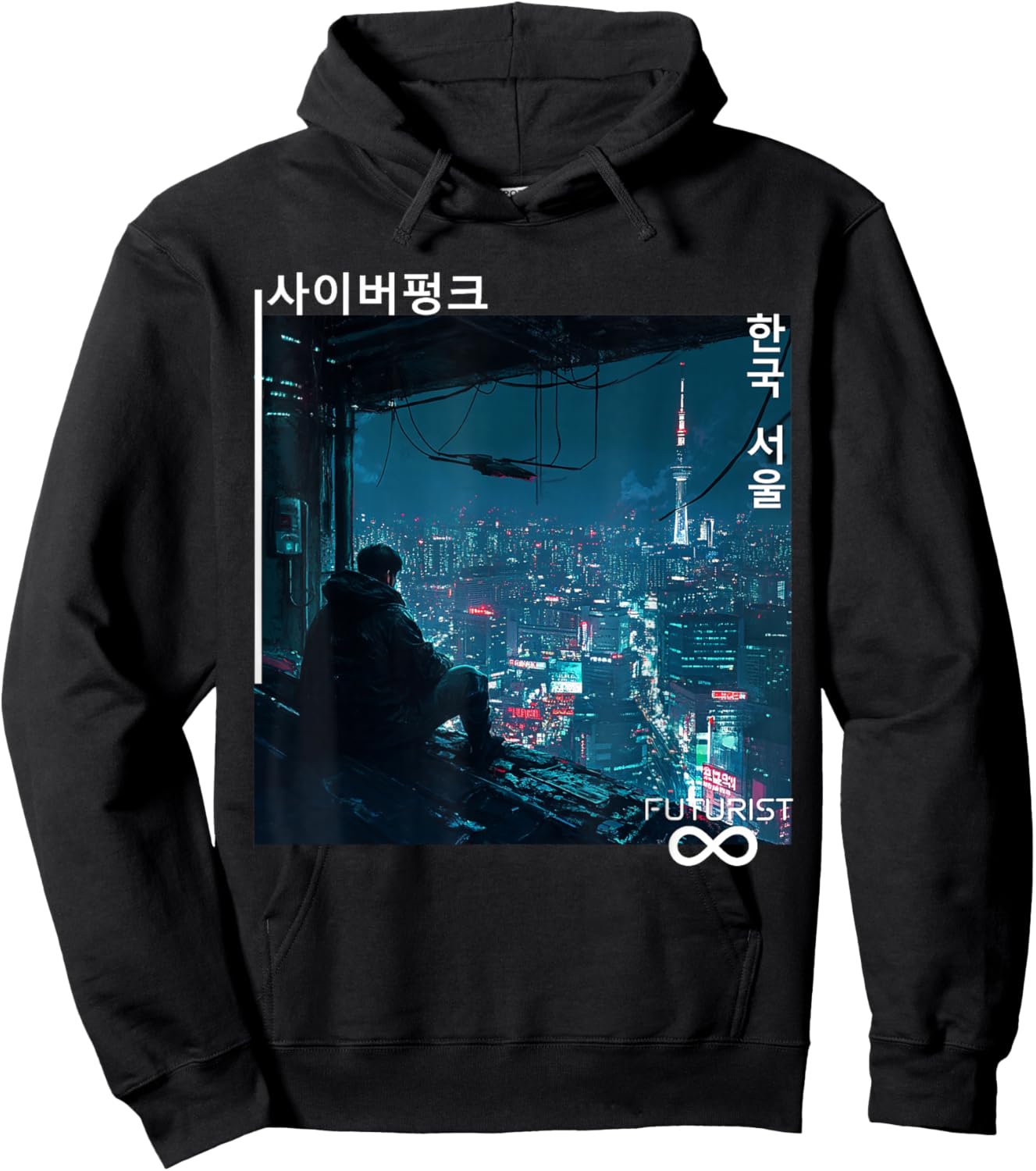 KOREAN Cyberpunk SEOUL Streetwear KPOP Aesthetic Hoodie - Hoodie | Black