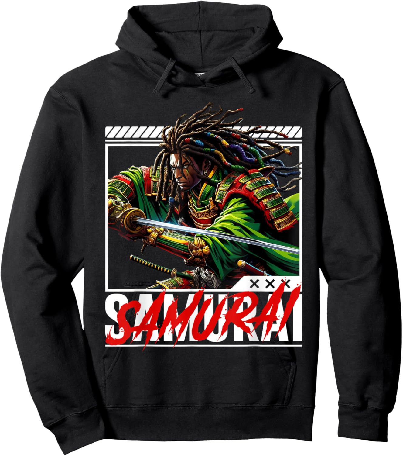 African American Samurai Black Japanese Afro Warrior Hoodie - Hoodie | Black
