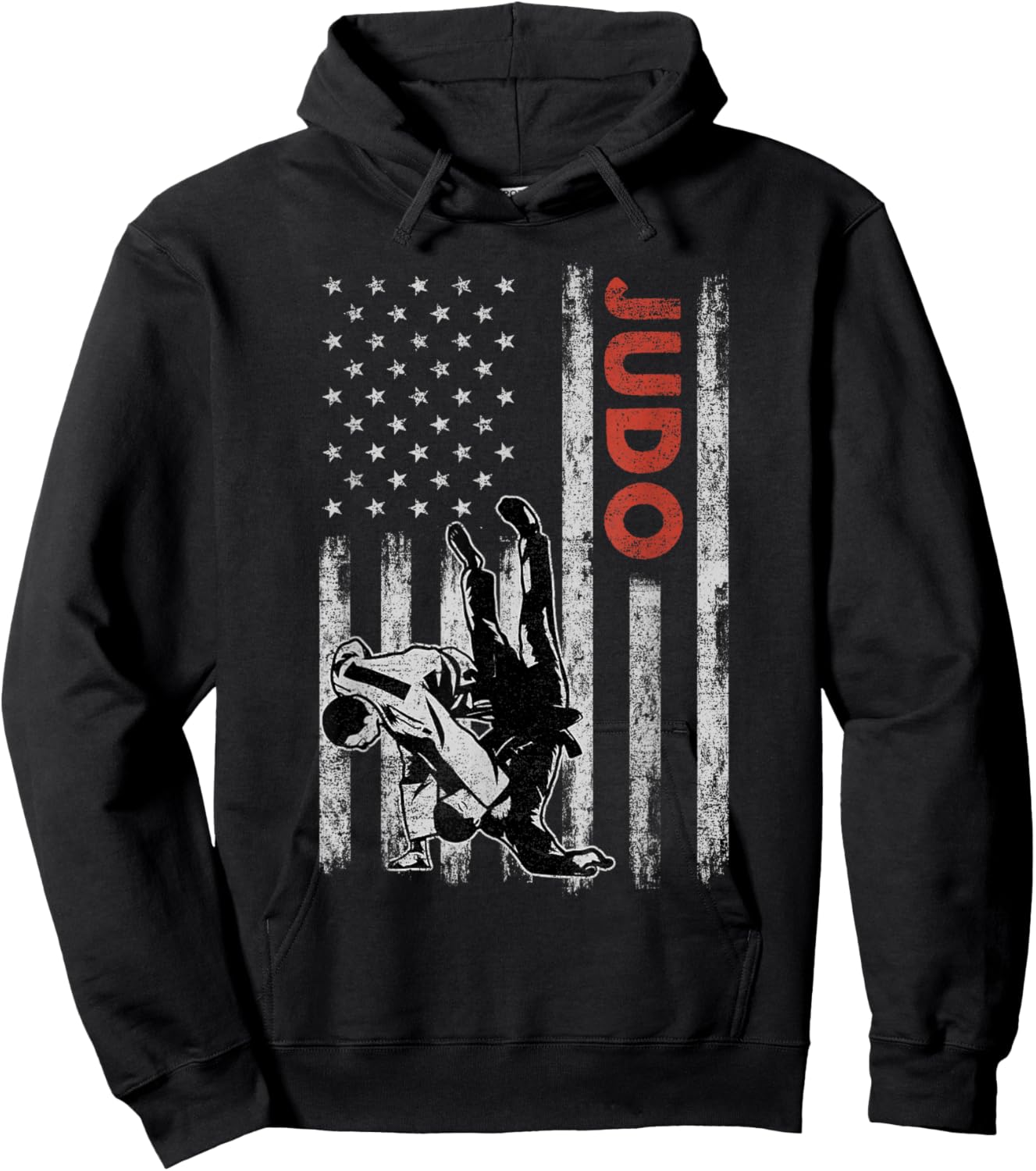Judo Lovers Vintage American Flag 4th Of July Gift Hoodie - Hoodie | Black