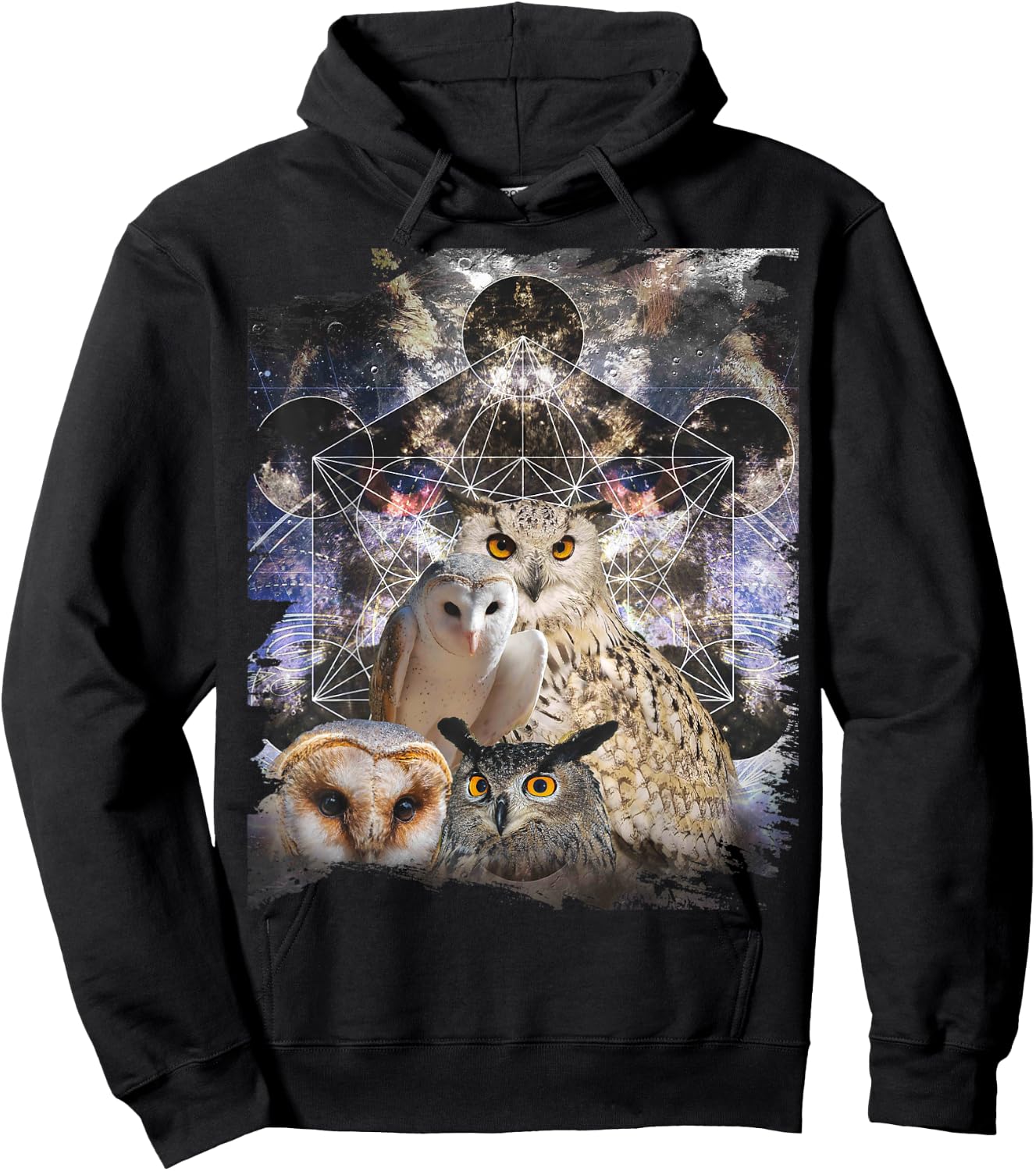 Trippy Owl Psychedelic Chakra Owls Life Flower Mandala Rave Hoodie - Hoodie | Black