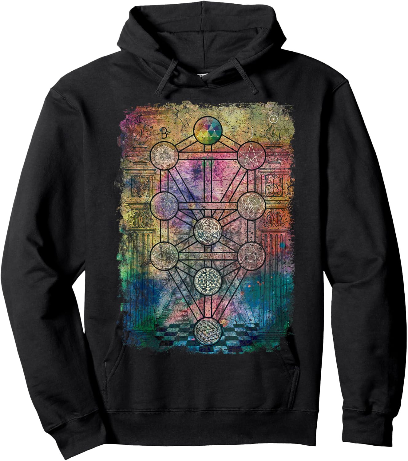 Tree Of Life Sacred Geometry Retro Vintage Graphic Print Hoodie - Hoodie | Black
