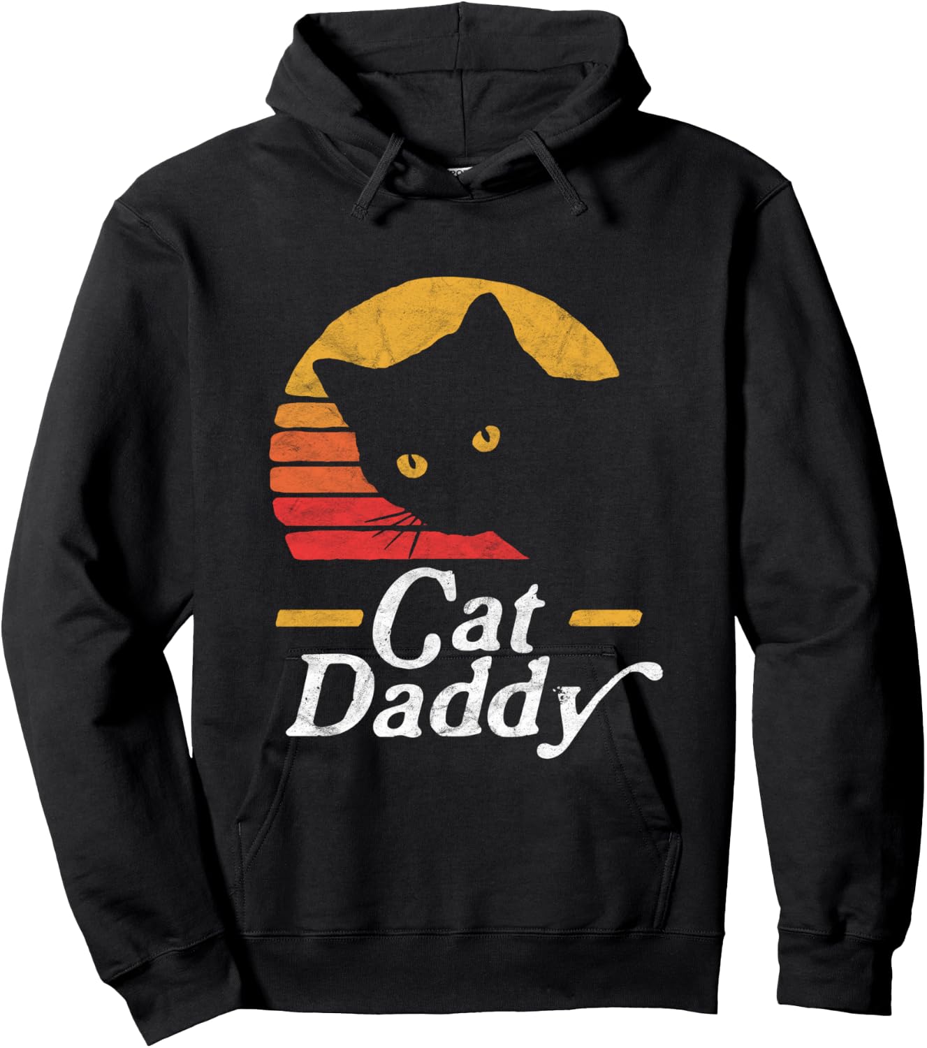Cat Daddy Vintage Eighties Style Cat Retro Distressed Hoodie - Hoodie | Black