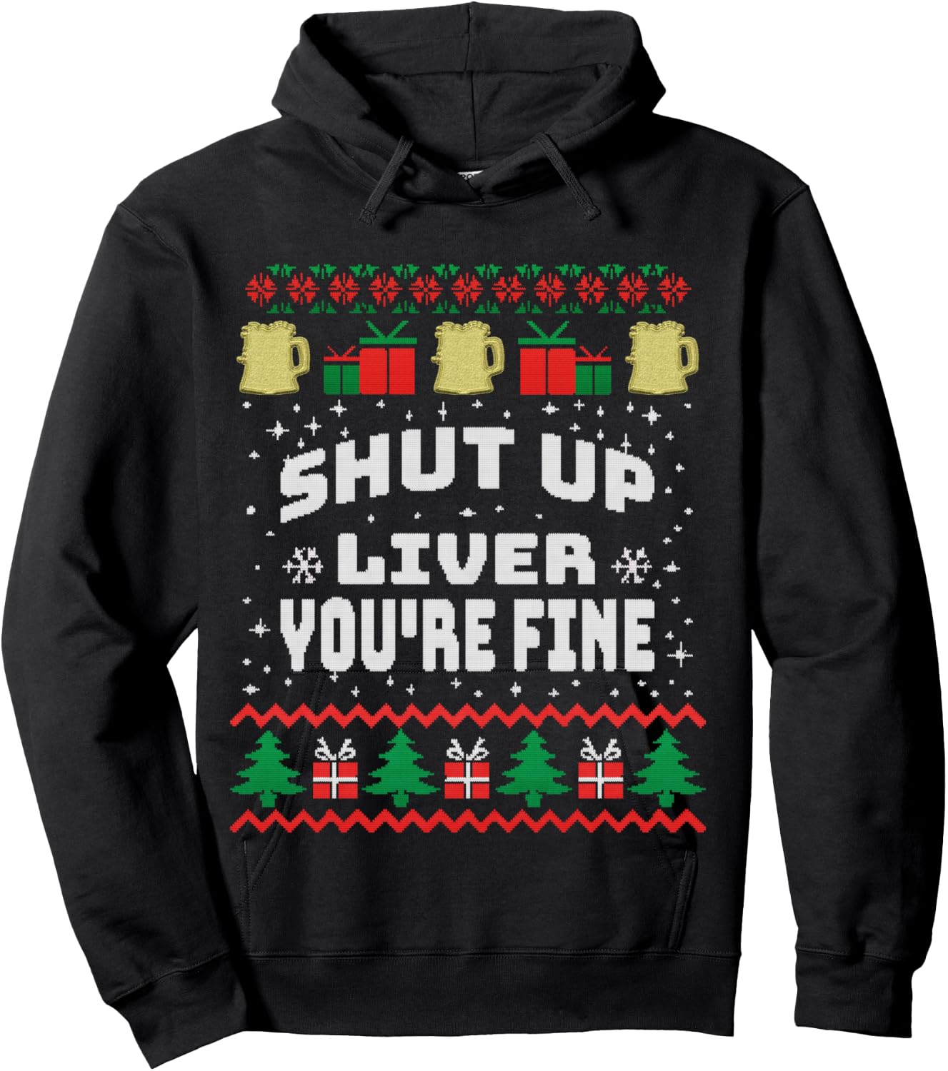 Drinking Xmas Shirt with Beer, Stitch an Knitting Hoodie - Hoodie | Black