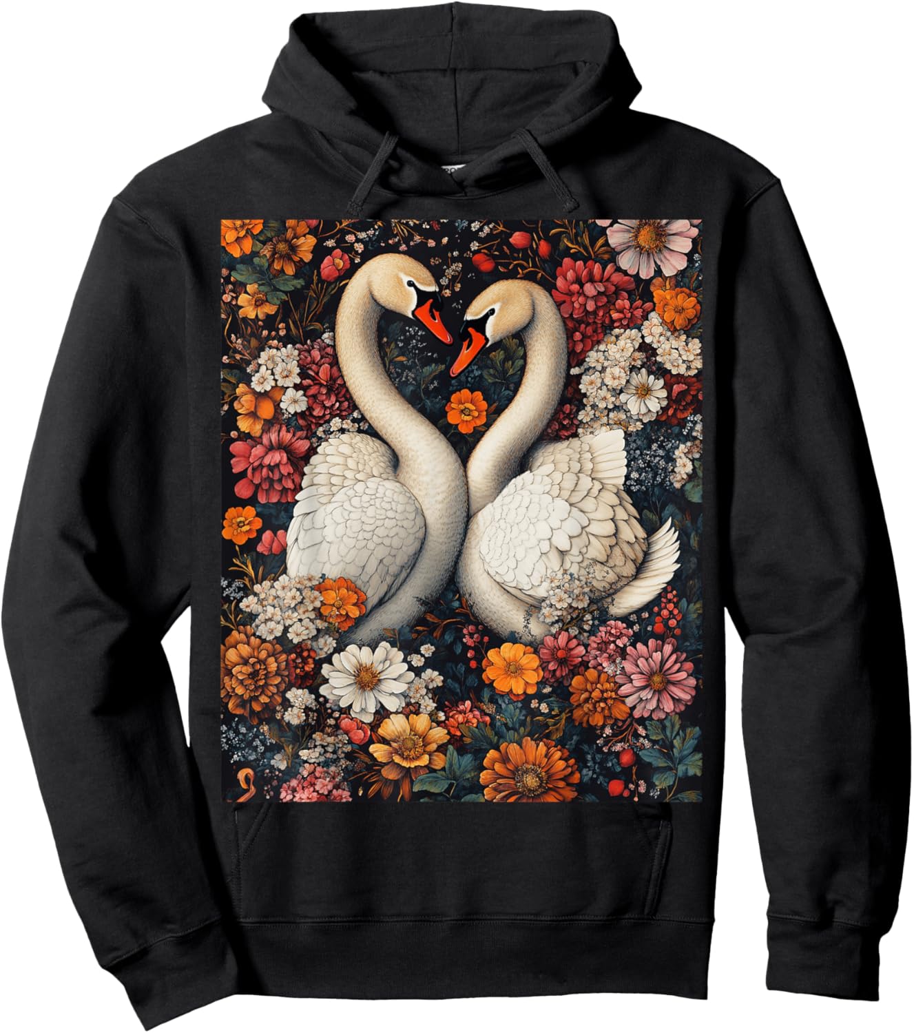 Romantic Swan Heart Nature Art Hoodie - Hoodie | Black