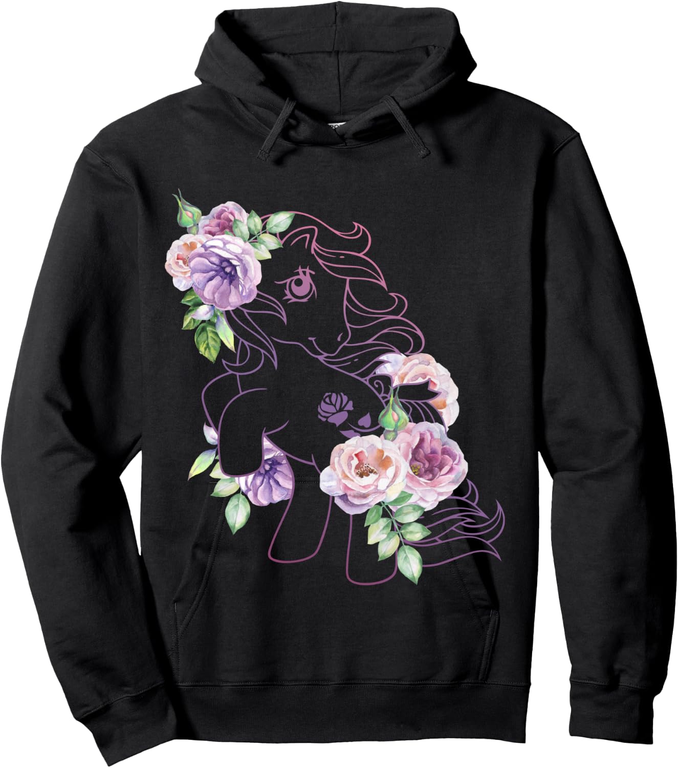 My Little Pony Original Retro Floral Pony Outline Hoodie - Hoodie | Black