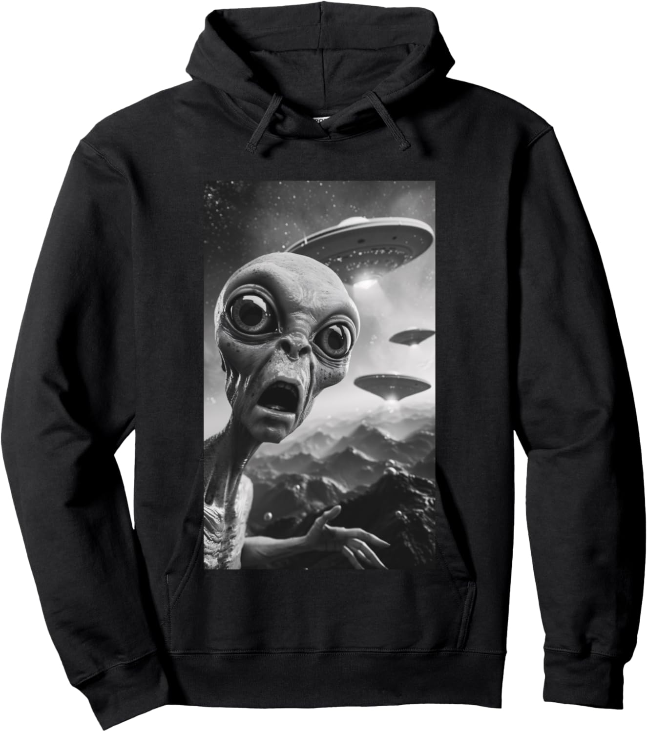 Funny Alien UFO Soucoupe volante Selfie Homme Femme Manche Longue Hoodie - Hoodie | Black