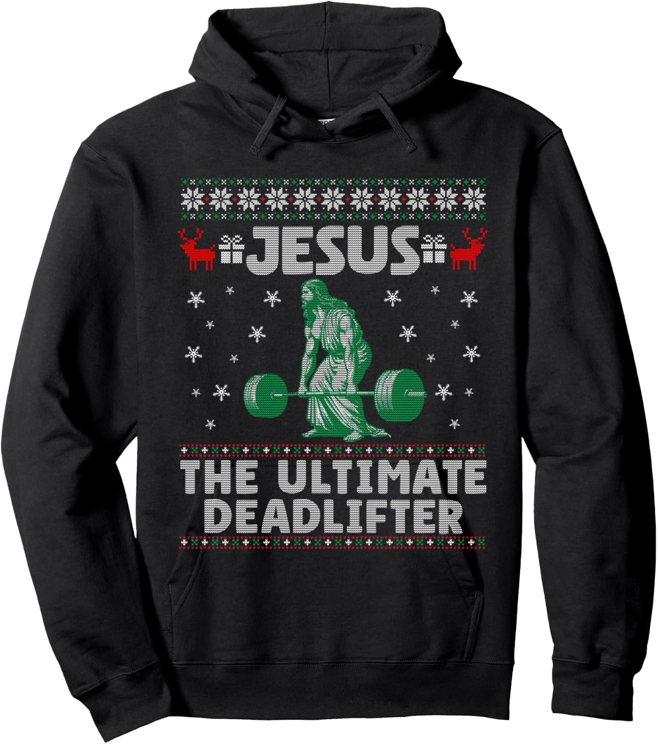 Funny Jesus The Ultimate Deadlifter Ugly Christmas Sweater Hoodie - Hoodie | Black