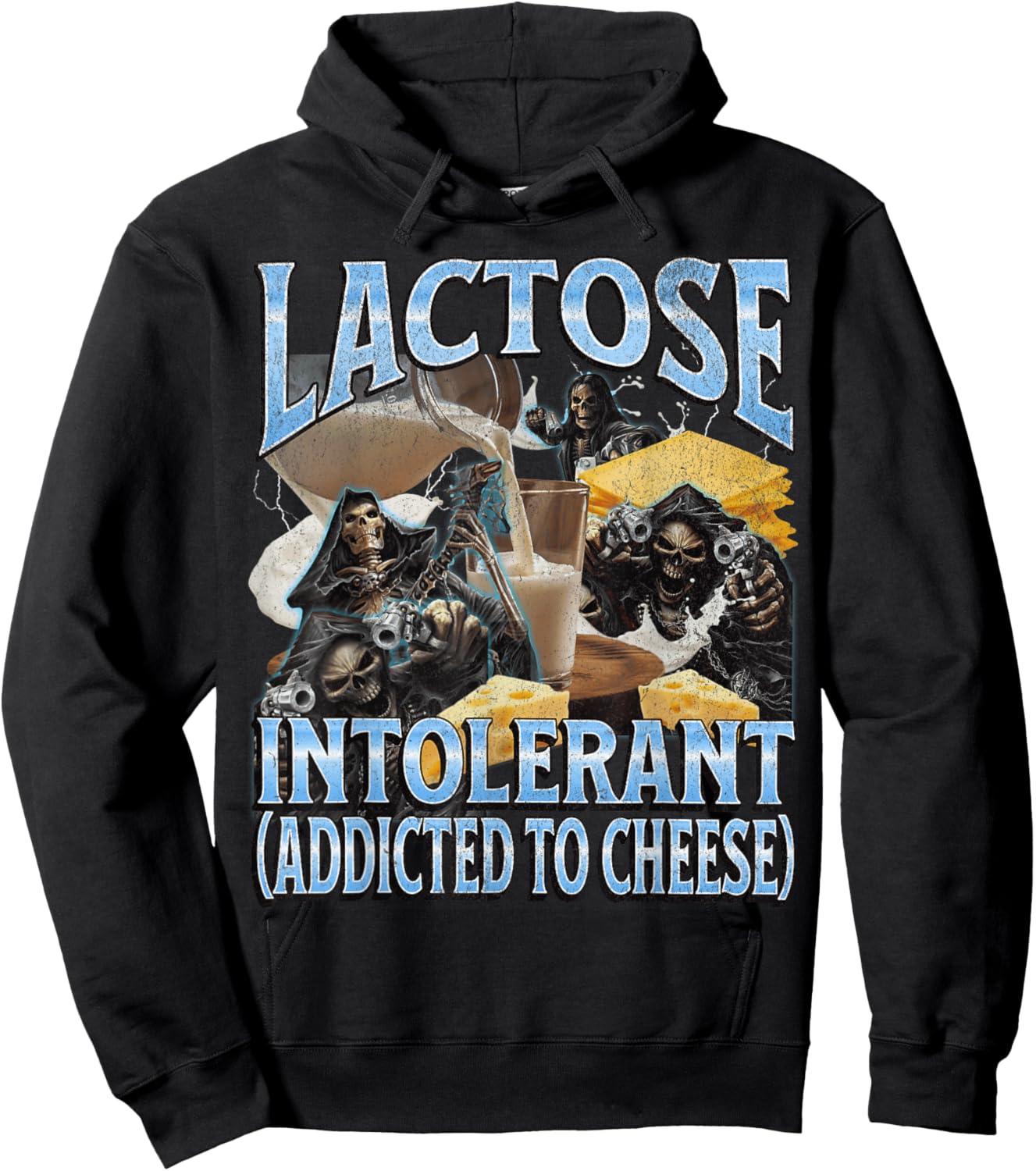 Lactose Intolerant Funny Hard Skeleton Meme Bootleg Graphic Hoodie - Hoodie | Black