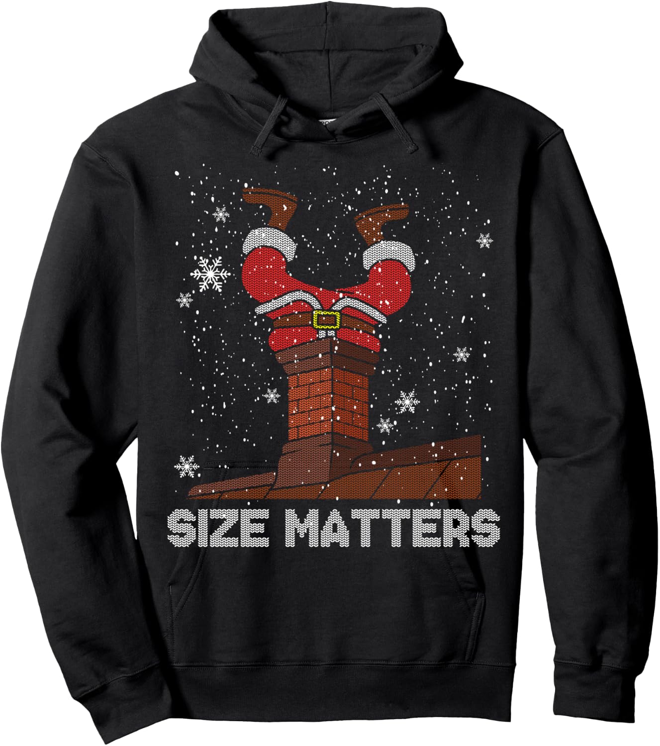 Size Matters Fat Santa Claus Chimney Ugly Christmas Sweater Hoodie - Hoodie | Black