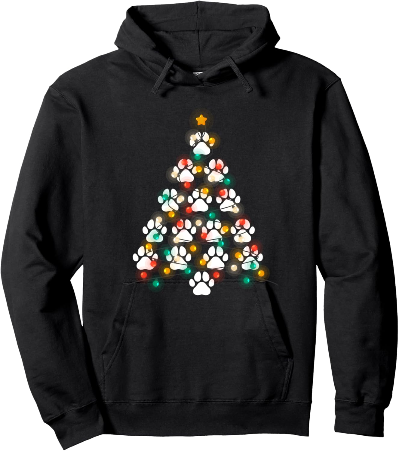 Dog Paw Print Puppy Christmas Tree Lights Cool X-Mas Dogs Hoodie - Hoodie | Black