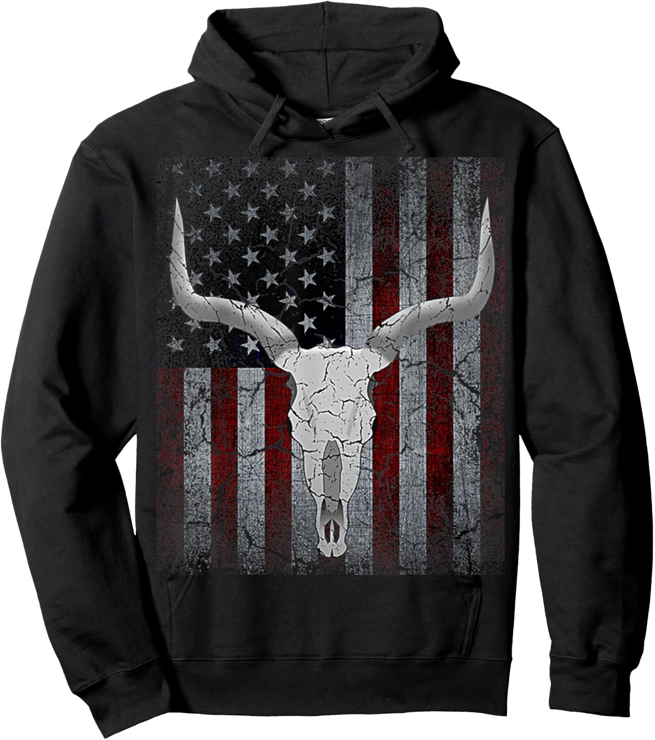 Bull Skull American Flag Cow Skull Western Graphic Wild West Hoodie - Hoodie | Black