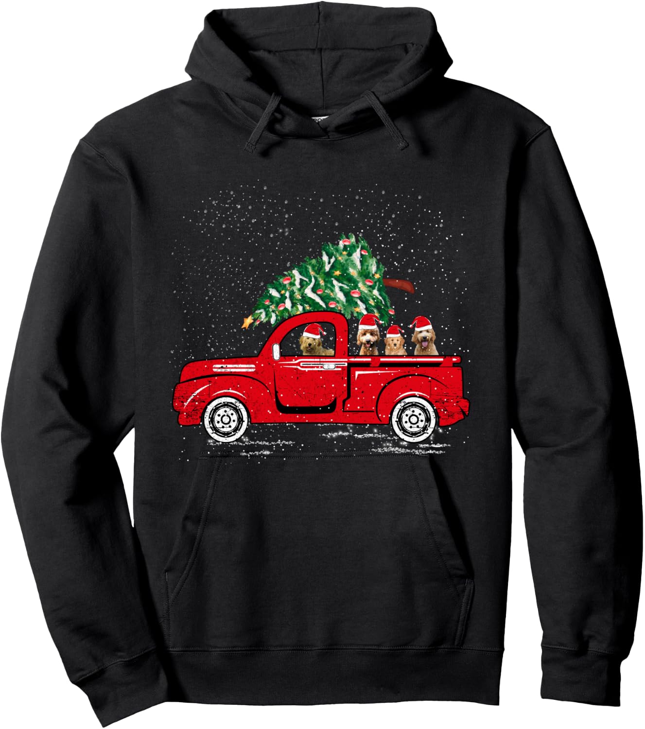 Goldendoodle Riding Red Truck Santa Christmas Pajamas Gift Hoodie - Hoodie | Black
