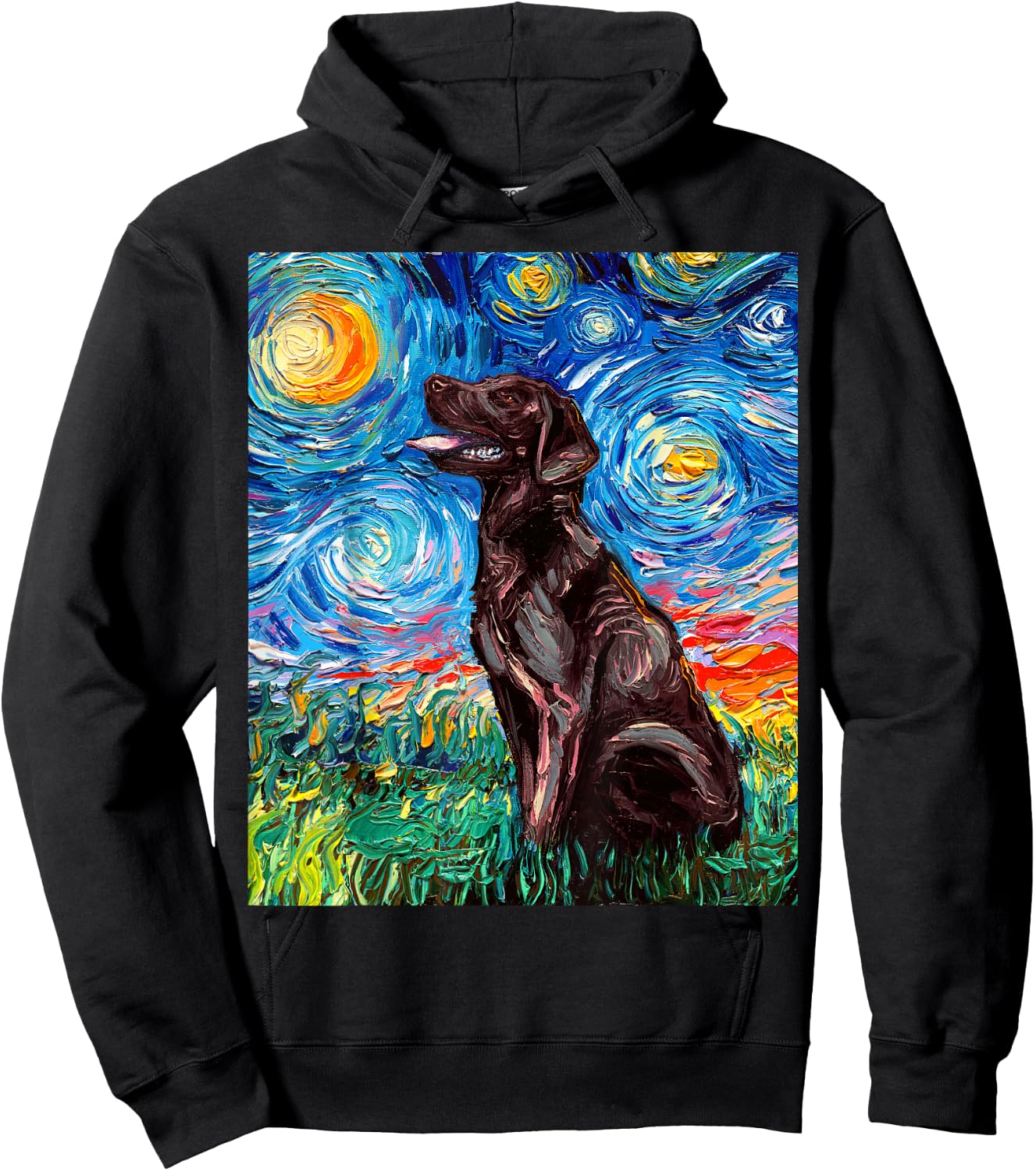 Chocolate Labrador Starry Night Brown Lab Dog Art by Aja Hoodie - Hoodie | Black
