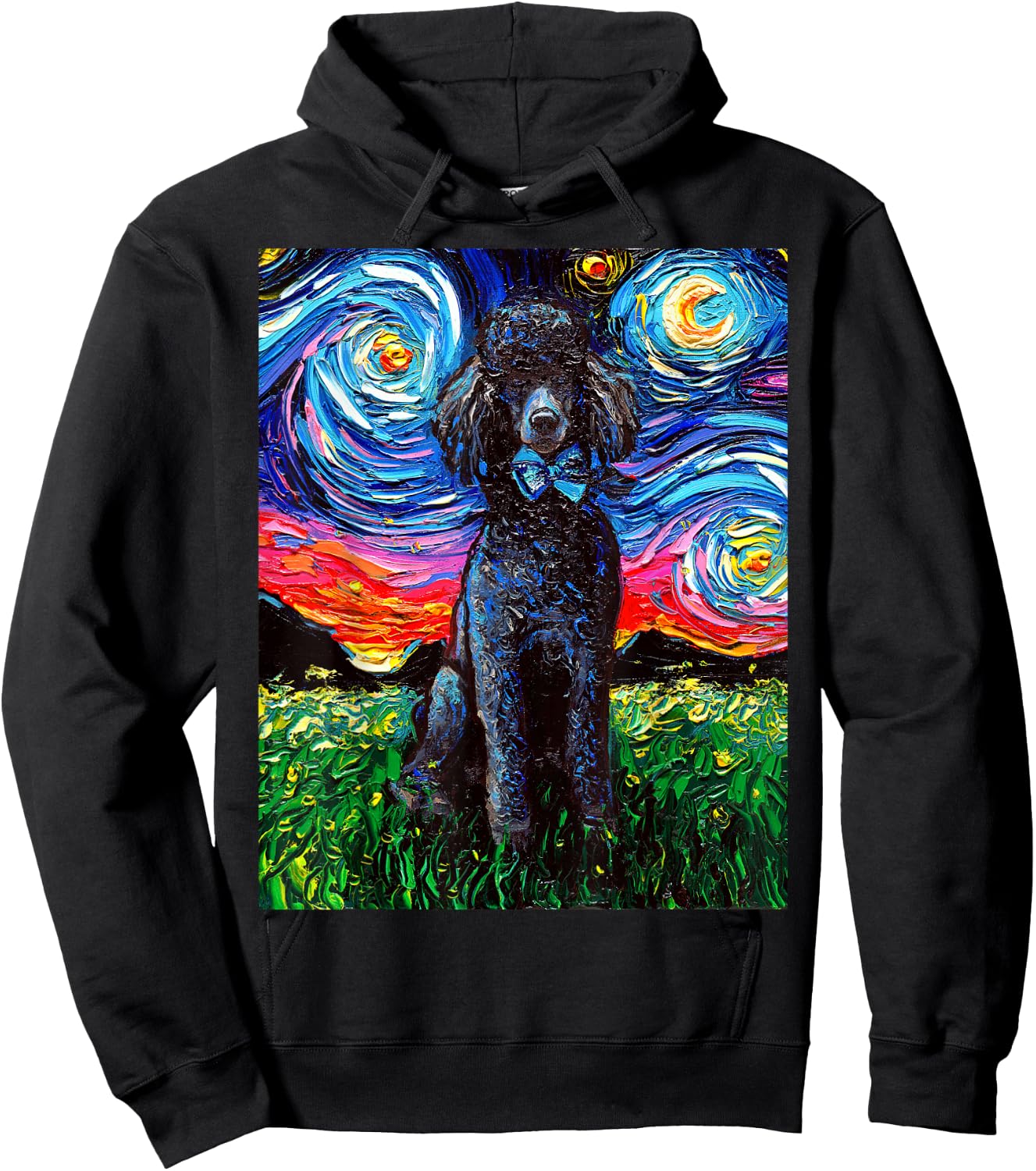 Black Standard Poodle Starry Night Dog Lover Animal Artwork Hoodie - Hoodie | Black