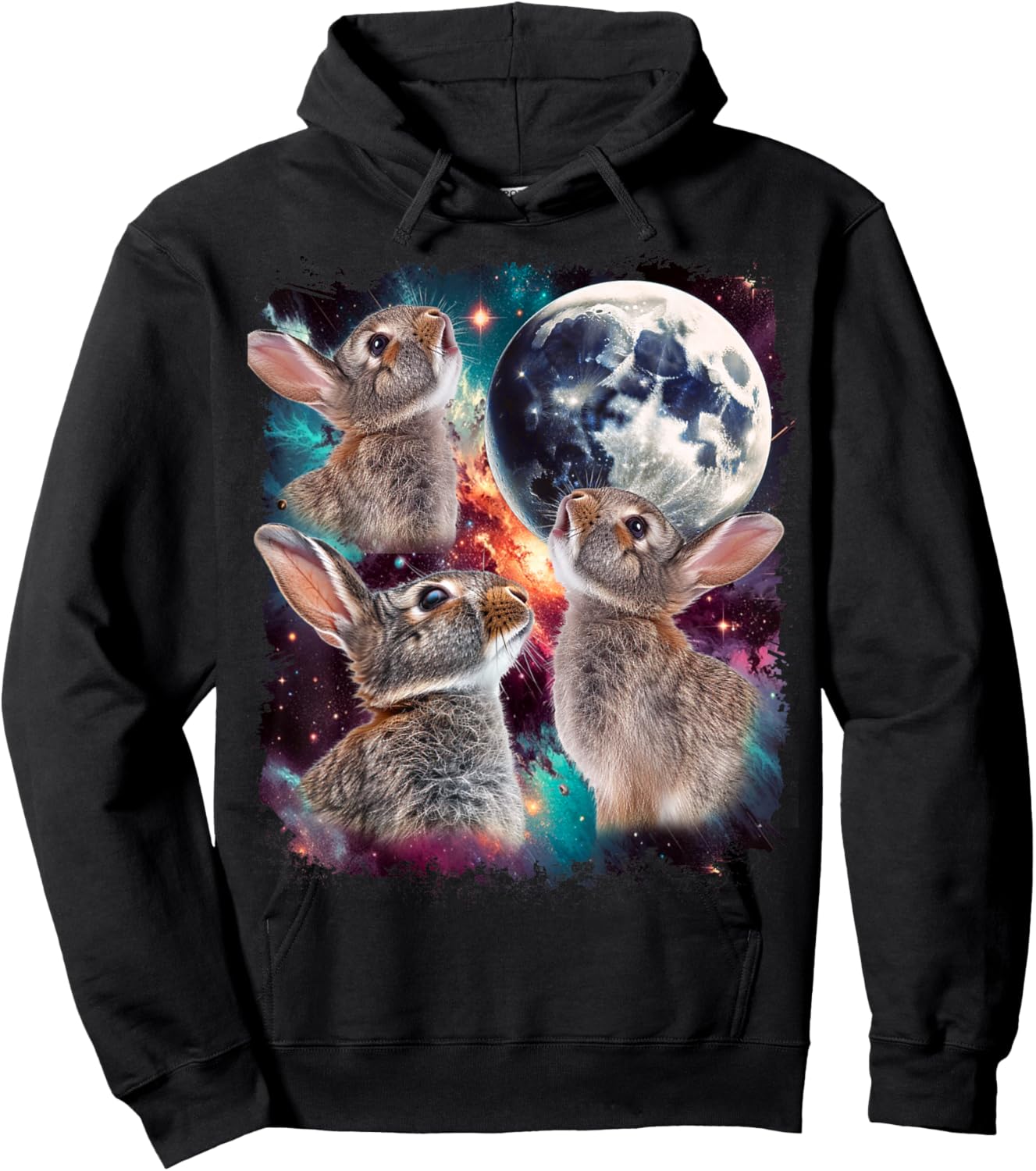 3 Bunny Moon | 3 Rabbits Moon Funny Weird Cursed Meme Hoodie - Hoodie | Black