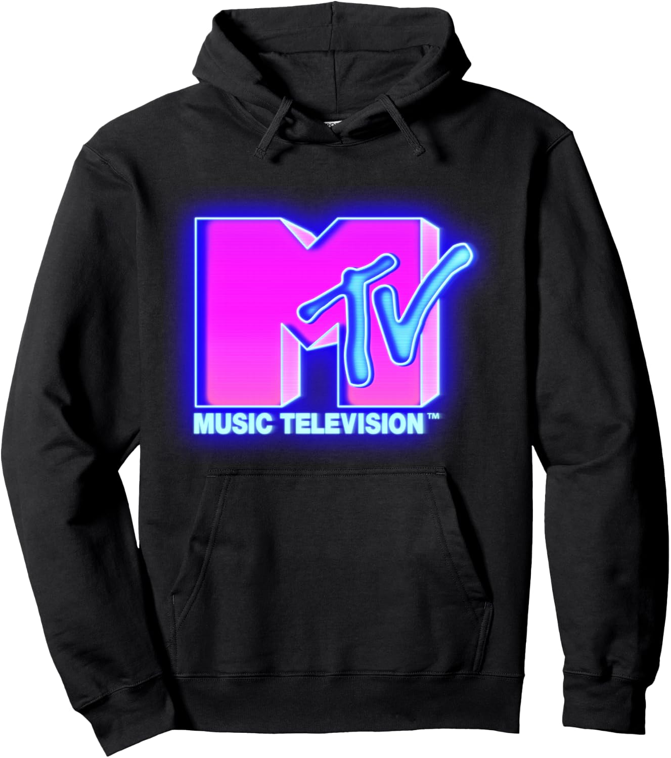 MTV Bright Neon Glow Logo Retro Hoodie - Hoodie | Black