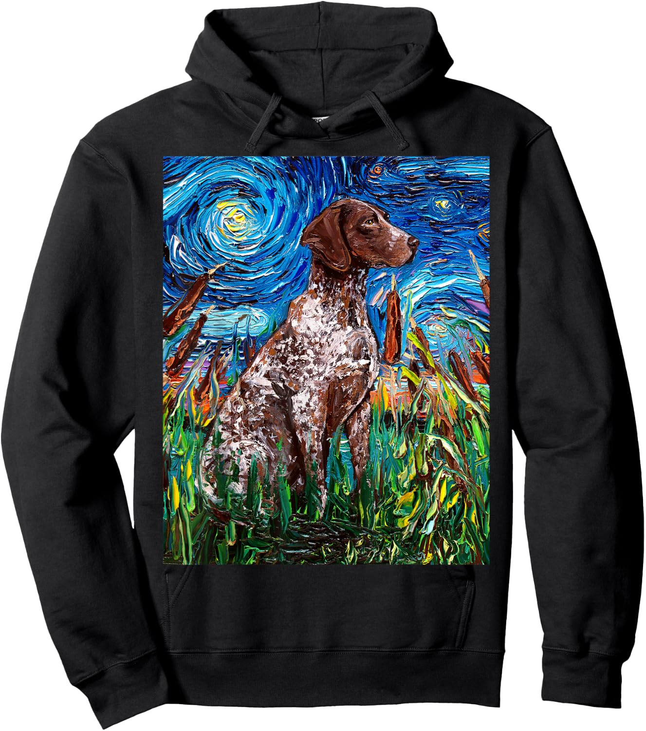 German Short Hair Pointer Starry Night Dog Art by Aja Hoodie - Hoodie | Black