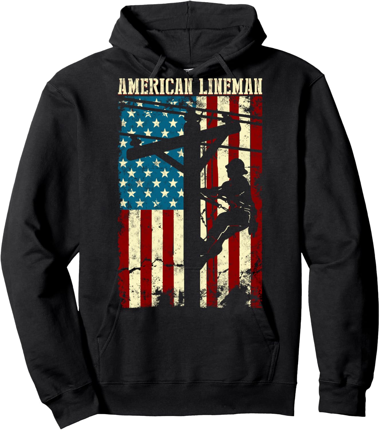 Lineman American flag Electric Cable gift Patriotic Lineman Hoodie - Hoodie | Black