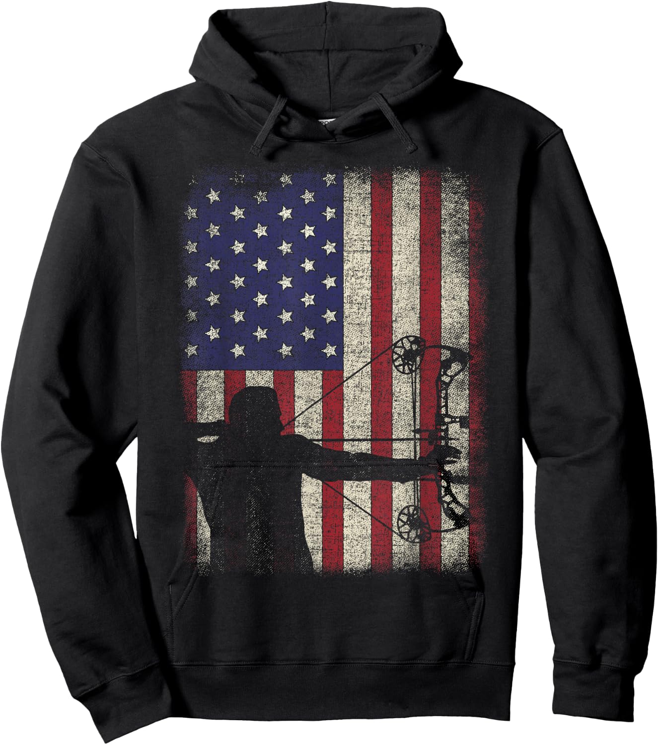 Archery American Flag Vintage Men Archer Bowhunting Hunter Hoodie - Hoodie | Black