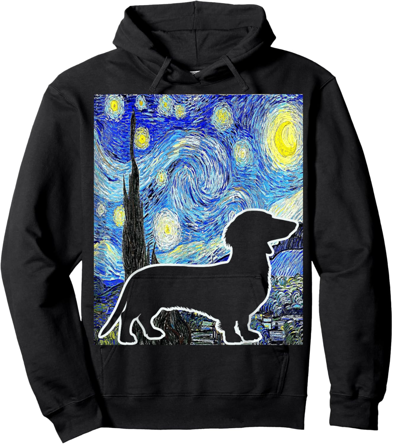 Dachshund Starry Night Dachshund Lover Van Gogh Painting Hoodie - Hoodie | Black