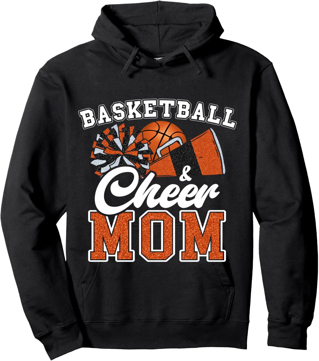 Proud Basketball & Cheer Mom Cheerleader Mom Mama Orange Hoodie - Hoodie | Black