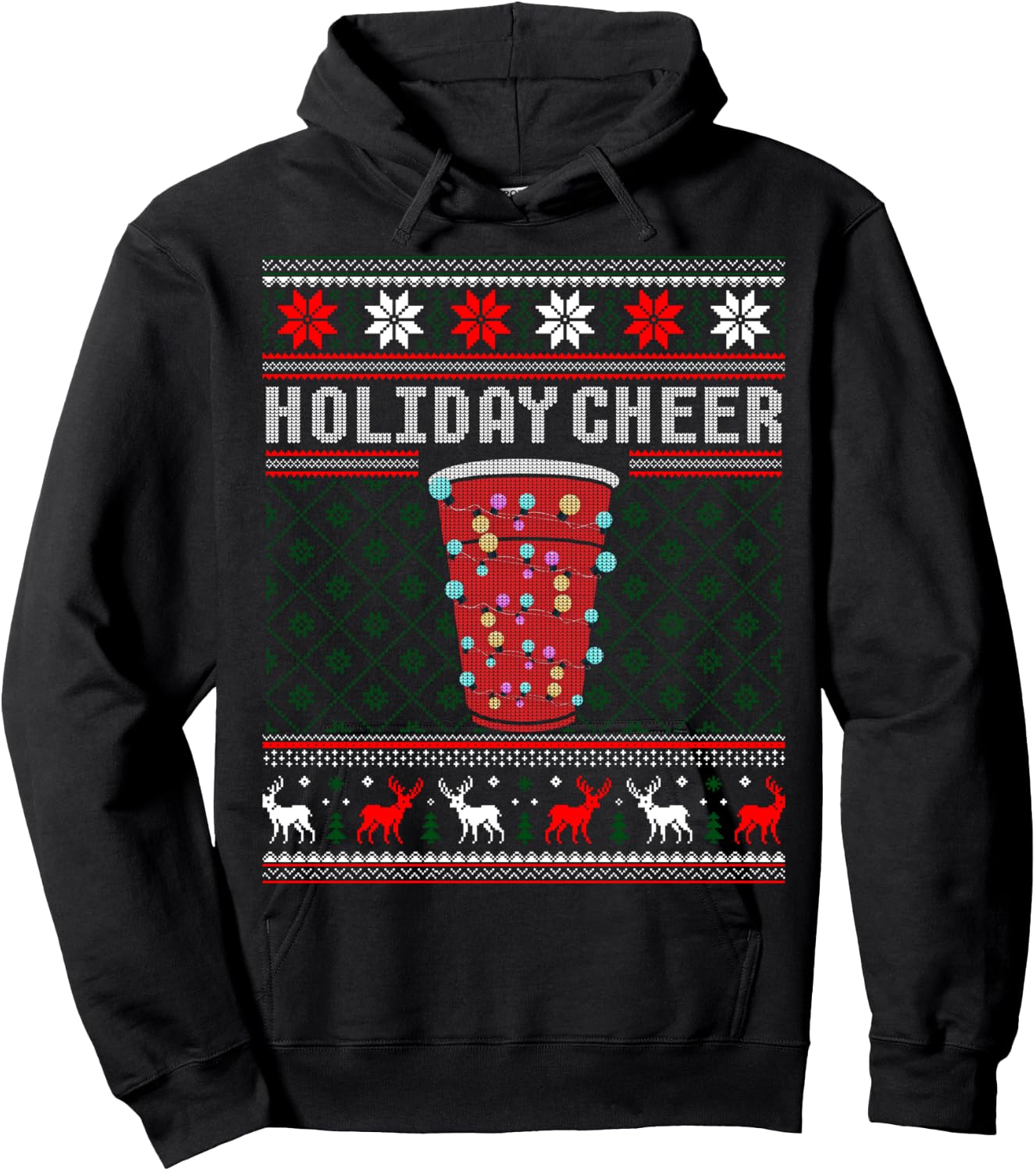 Holiday Cheer Red Solo Cup Christmas Beer Pong Ugly Sweater Hoodie - Hoodie | Black