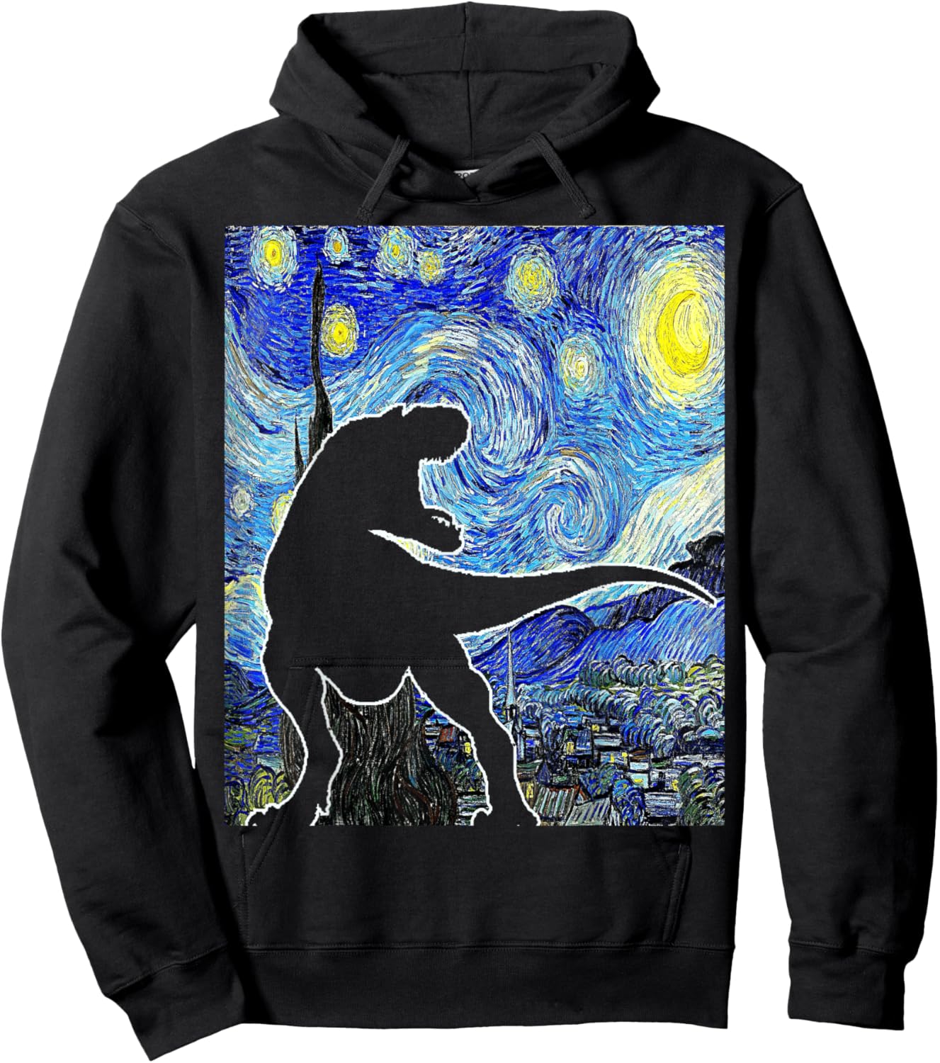 Dinosaur Starry Night T Rex Van Gogh Funny Paleontologist Hoodie - Hoodie | Black