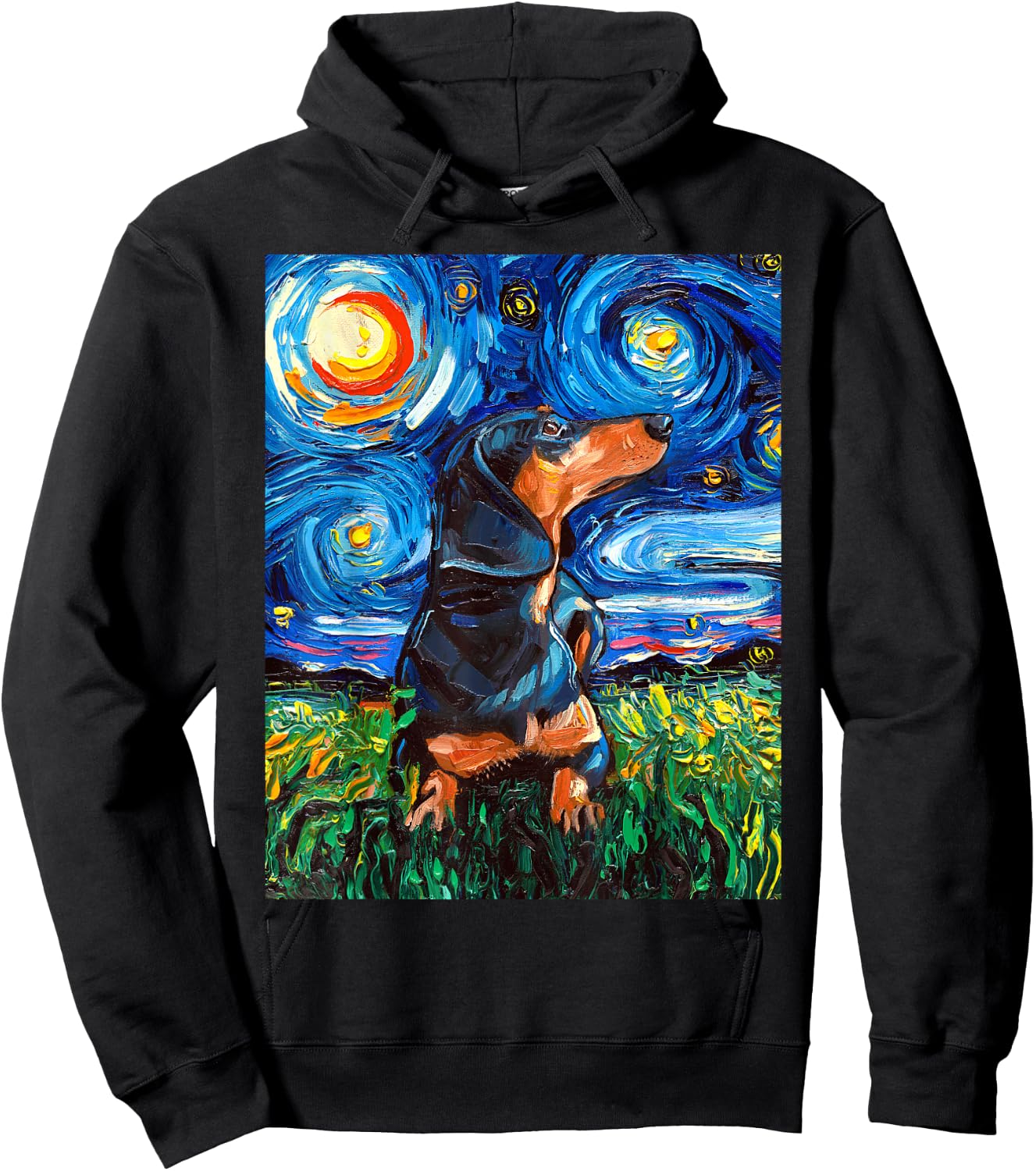 Black and Tan Dachshund Doxie Starry Night Dog Artwork Hoodie - Hoodie | Black
