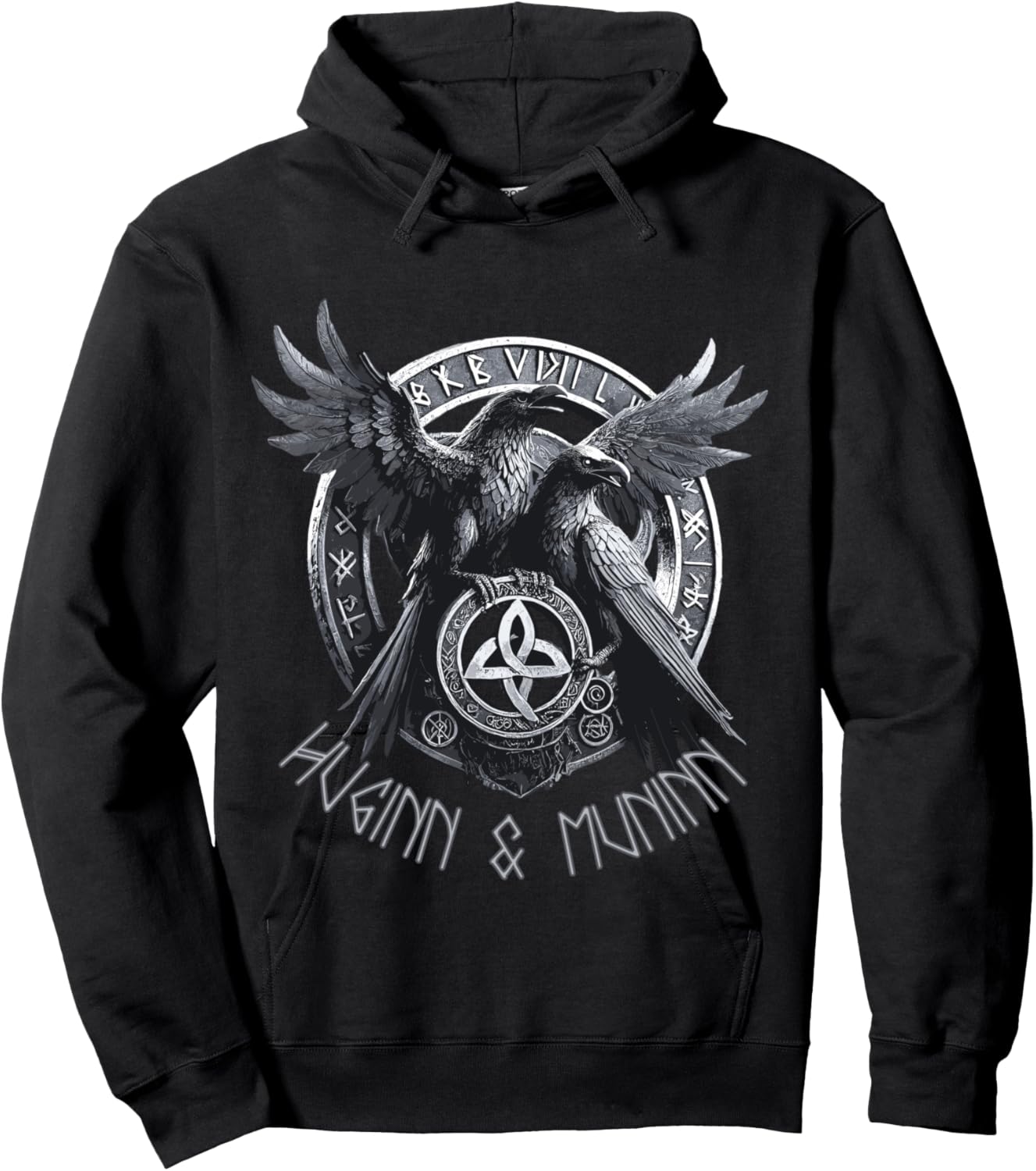 Odin Ravens Huginn & Muninn Vegvisir Vikings Myth , Black, S Hoodie - Hoodie | Black