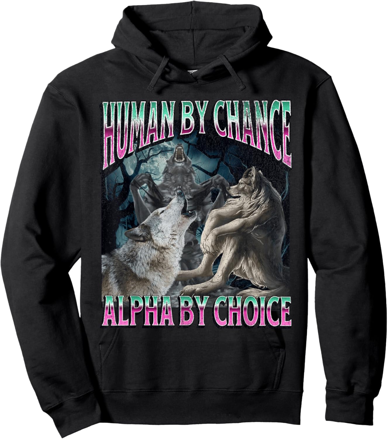Human by Chance Alpha by Choice Funny Werewolf Wolf Meme Hoodie - Hoodie | Black