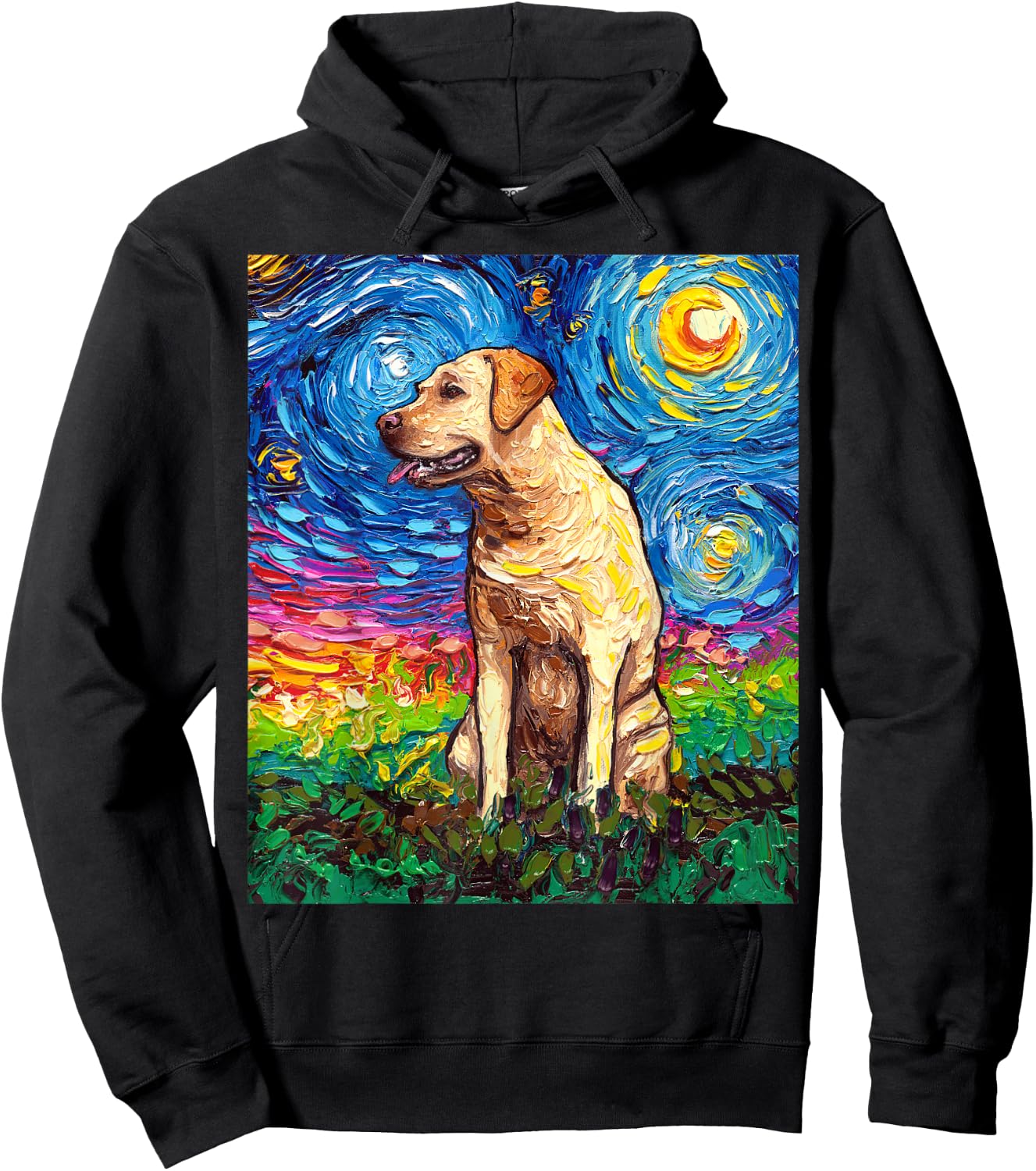 Yellow Labrador Profile Starry Night Blonde Lab Dog Artwork Hoodie - Hoodie | Black