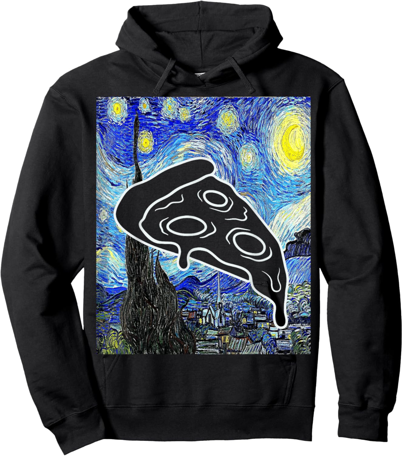 Pizza Starry Night Pizza Lover Italian Food Painting Foodie Hoodie - Hoodie | Black