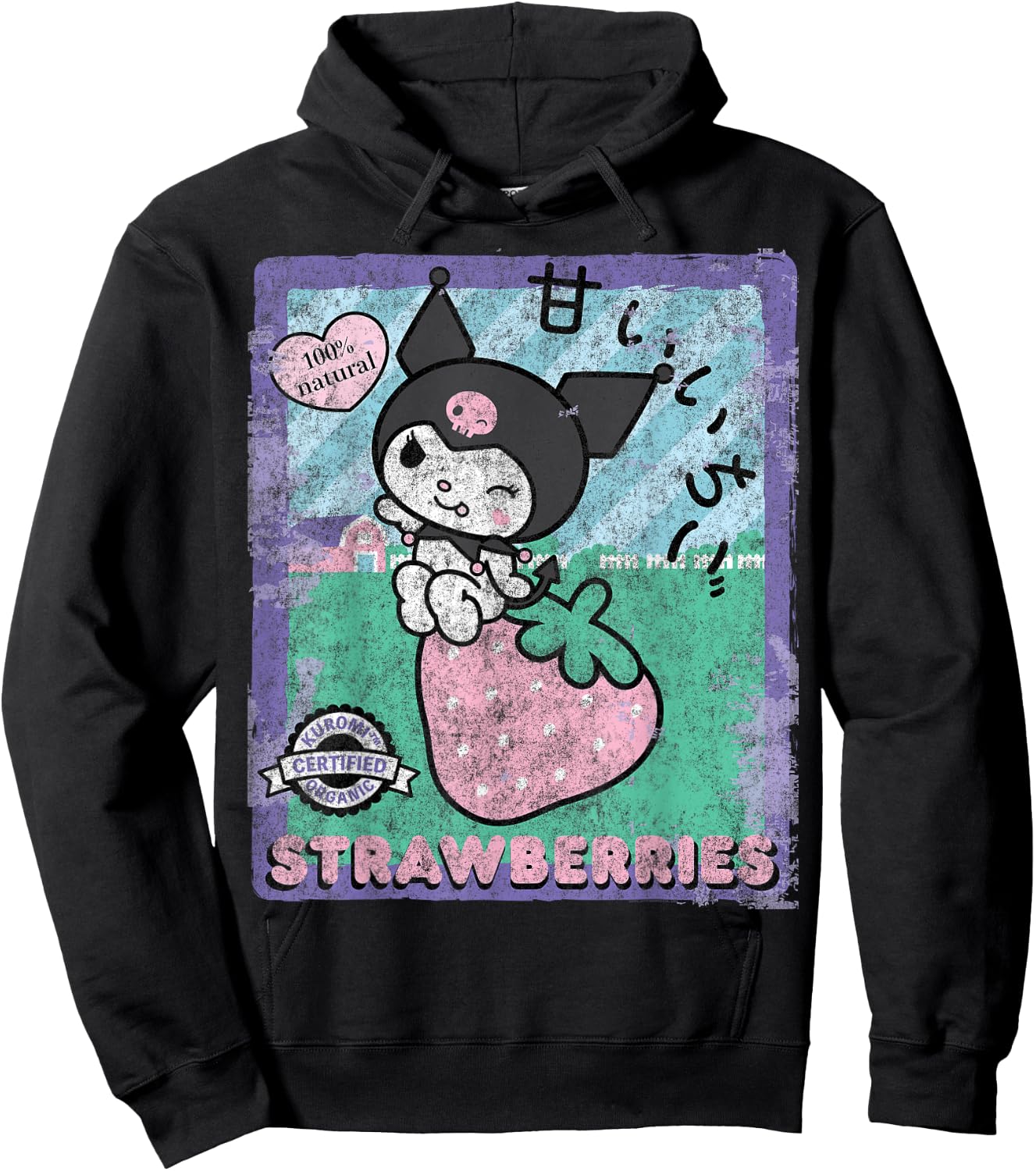 BONRI Kuromi Strawberry Picking Strawberries Farm sleeve/type Hoodie - Hoodie | Black
