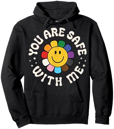 You Are Safe With Me You're Safe LGBTQ Pride Ally Smile Face , Black, S Hoodie - Hoodie | Black