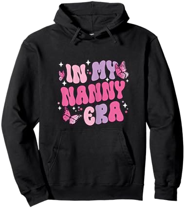 In My Nanny Era Funny Butterfly Groovy Retro Mothers Day Hoodie - Hoodie | Black
