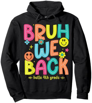 Bruh We Back To School 4th Grade Teacher Retro Groovy Women Kids Hoodie - Hoodie | Black