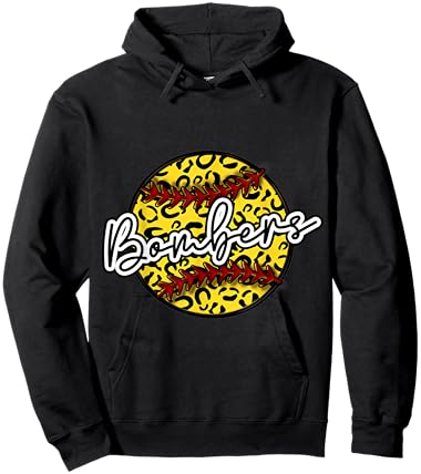 BOMBERS Leopard Cheetah Softball Team Trendy Cute Womans Top Hoodie - Hoodie | Black